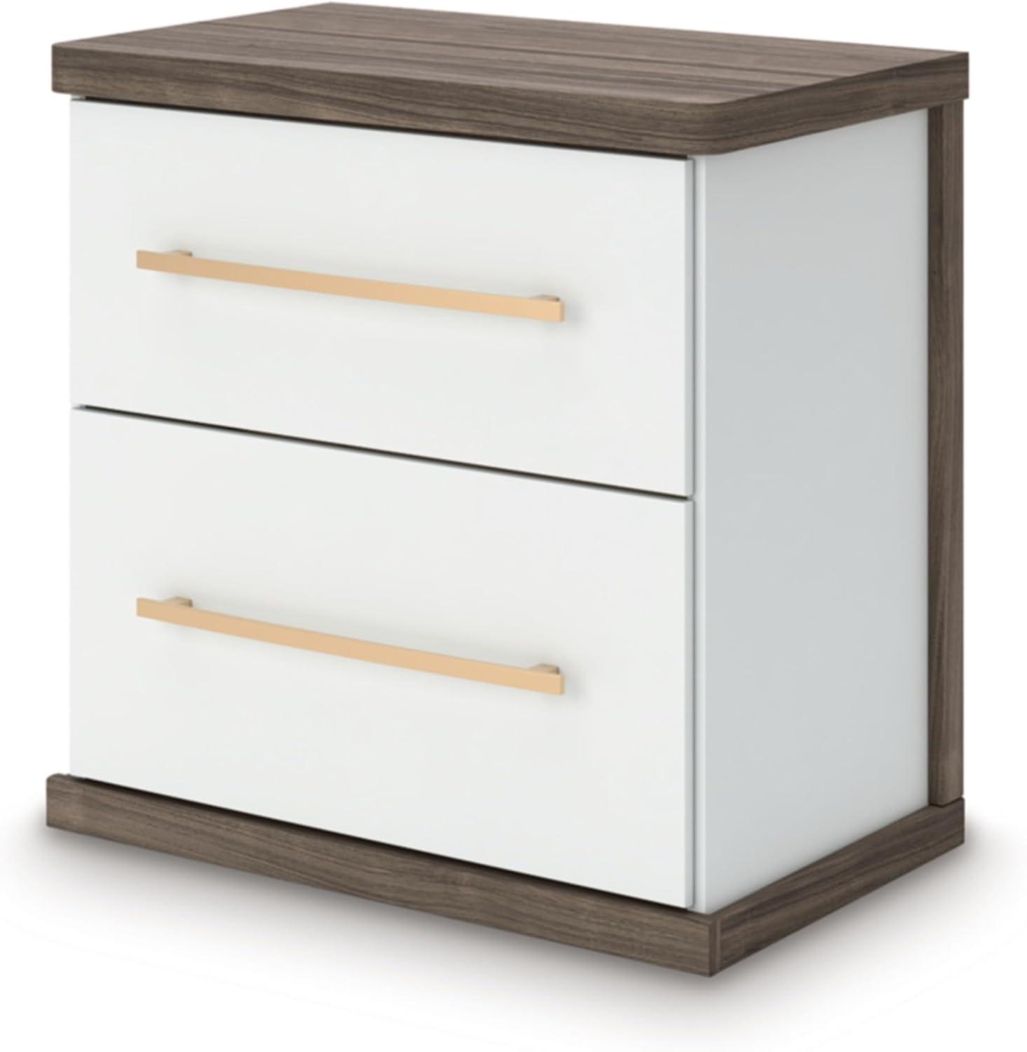 imageSignature Design by Ashley Mazilar Contemporary Nightstand with Two Drawers USB Charging Wood 2531 W x 1555 D x 2508 H Dark BrownMatte WhiteNightstand