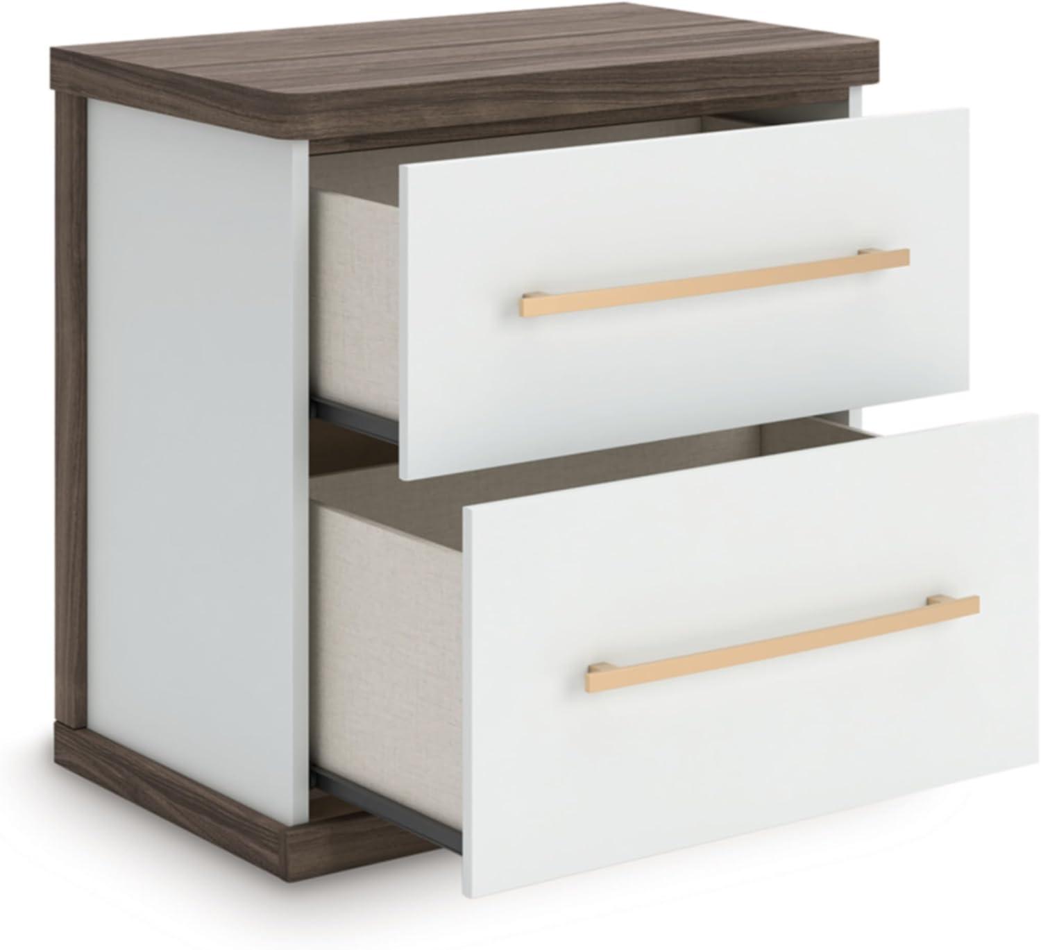 imageSignature Design by Ashley Mazilar Contemporary Nightstand with Two Drawers USB Charging Wood 2531 W x 1555 D x 2508 H Dark BrownMatte WhiteNightstand