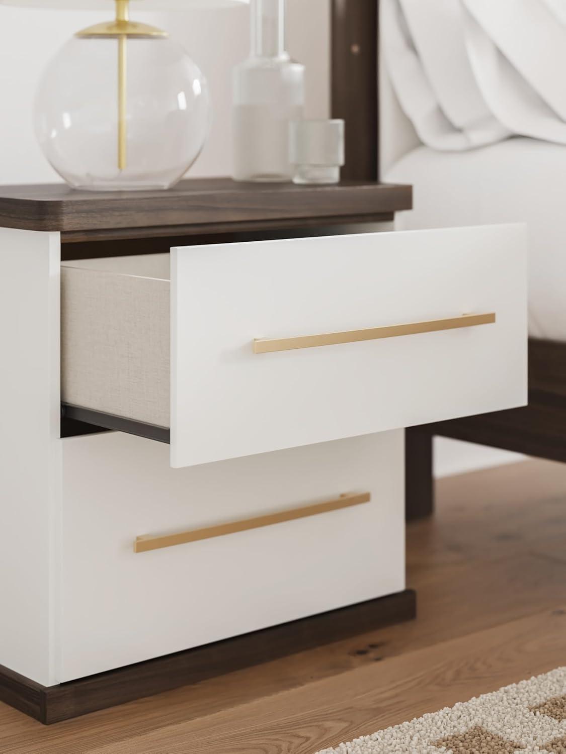 imageSignature Design by Ashley Mazilar Contemporary Nightstand with Two Drawers USB Charging Wood 2531 W x 1555 D x 2508 H Dark BrownMatte WhiteNightstand