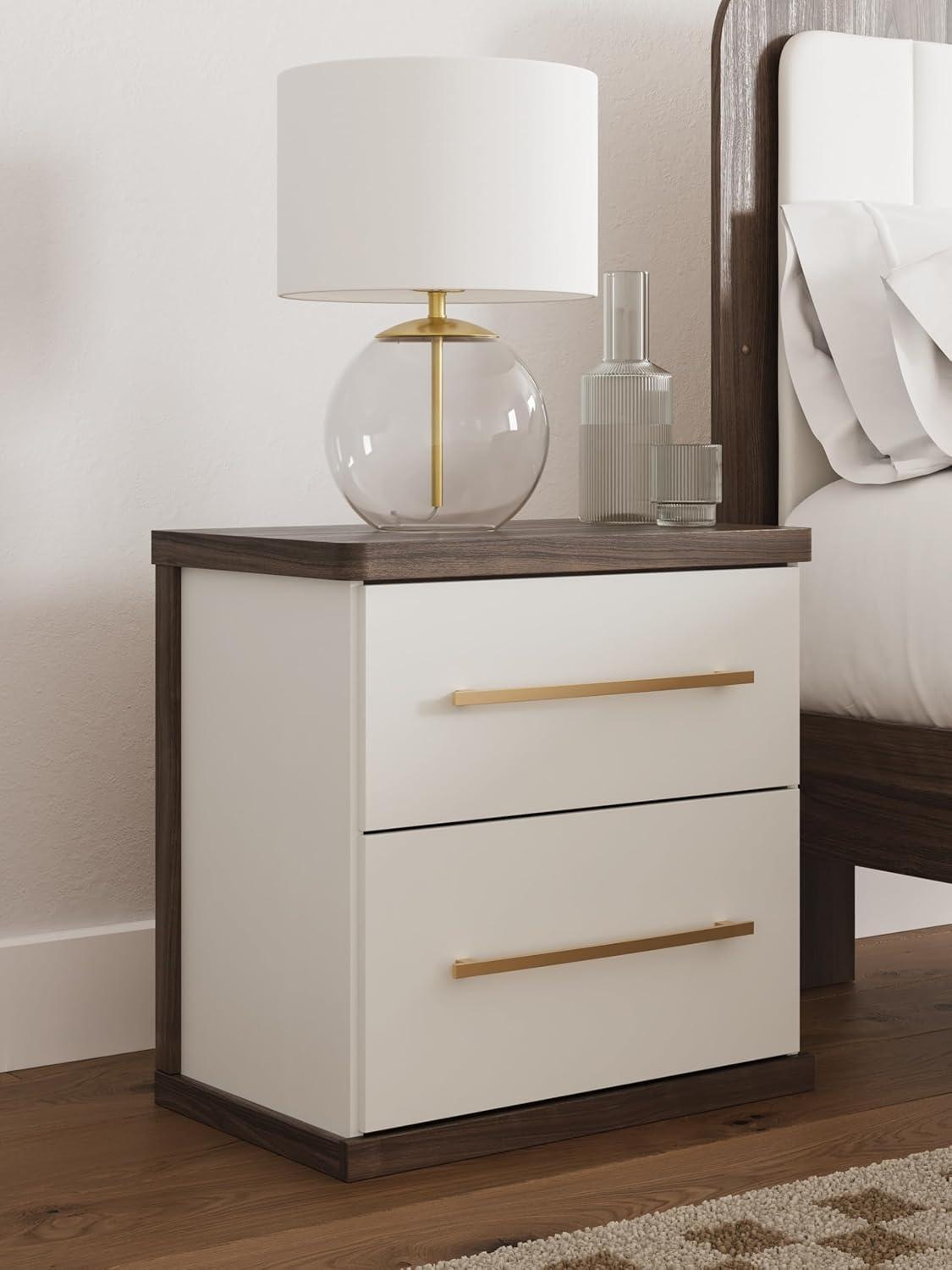 imageSignature Design by Ashley Mazilar Contemporary Nightstand with Two Drawers USB Charging Wood 2531 W x 1555 D x 2508 H Dark BrownMatte WhiteNightstand