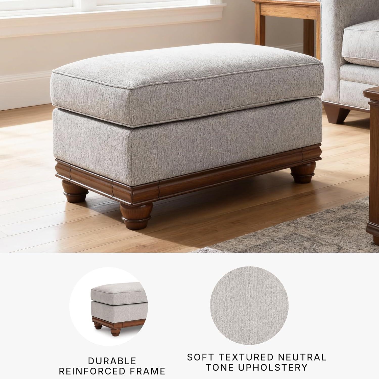 imageSignature Design by Ashley Meadowview Farmhouse Upholstered Ottoman with Turned Legs Light Gray