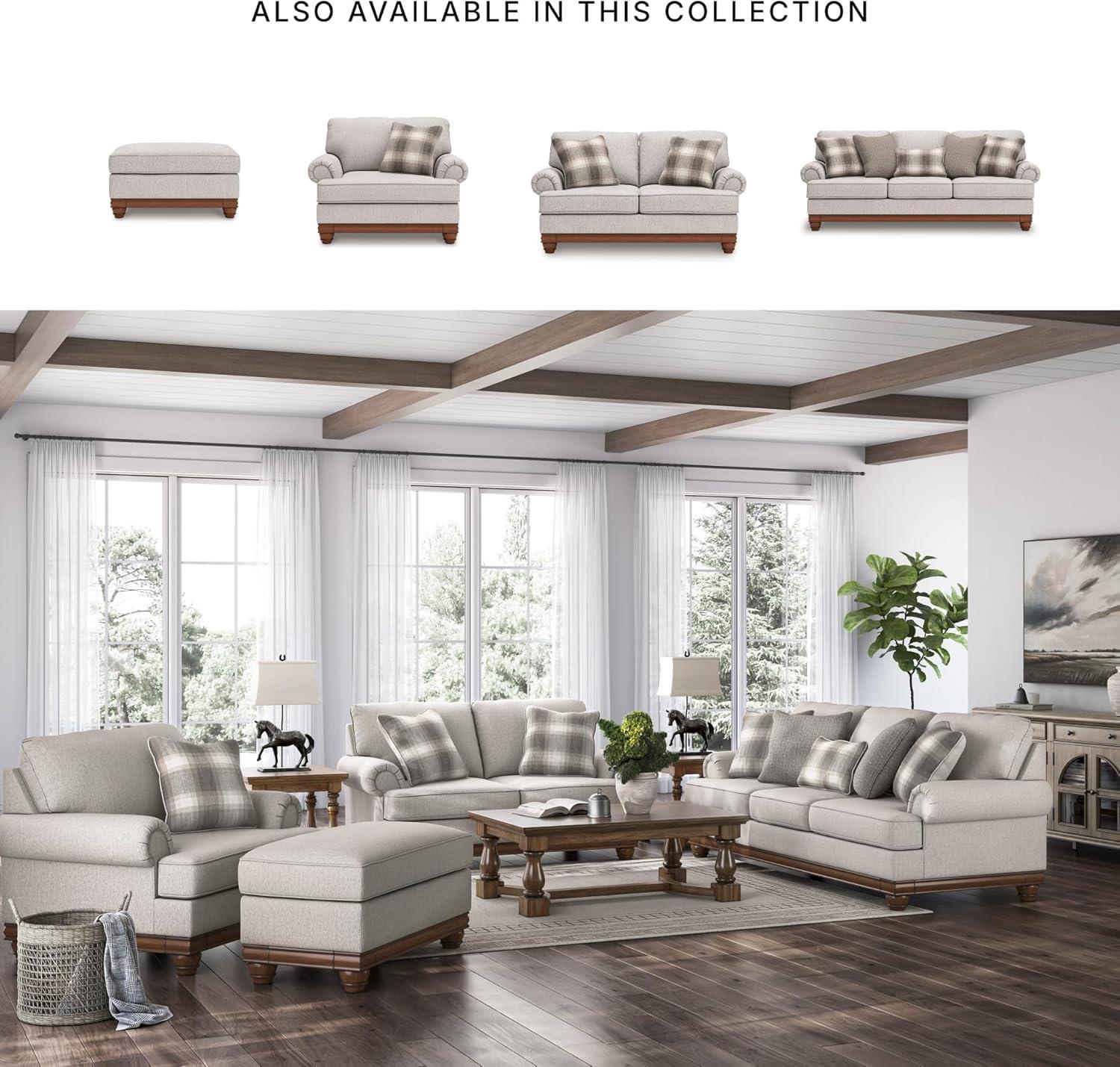 imageSignature Design by Ashley Meadowview Farmhouse Upholstered Ottoman with Turned Legs Light Gray