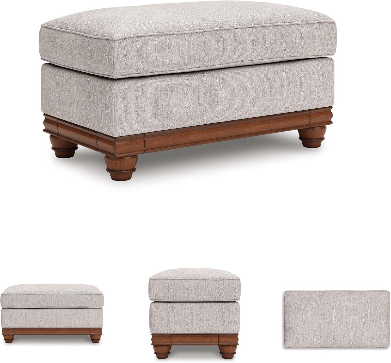 imageSignature Design by Ashley Meadowview Farmhouse Upholstered Ottoman with Turned Legs Light Gray