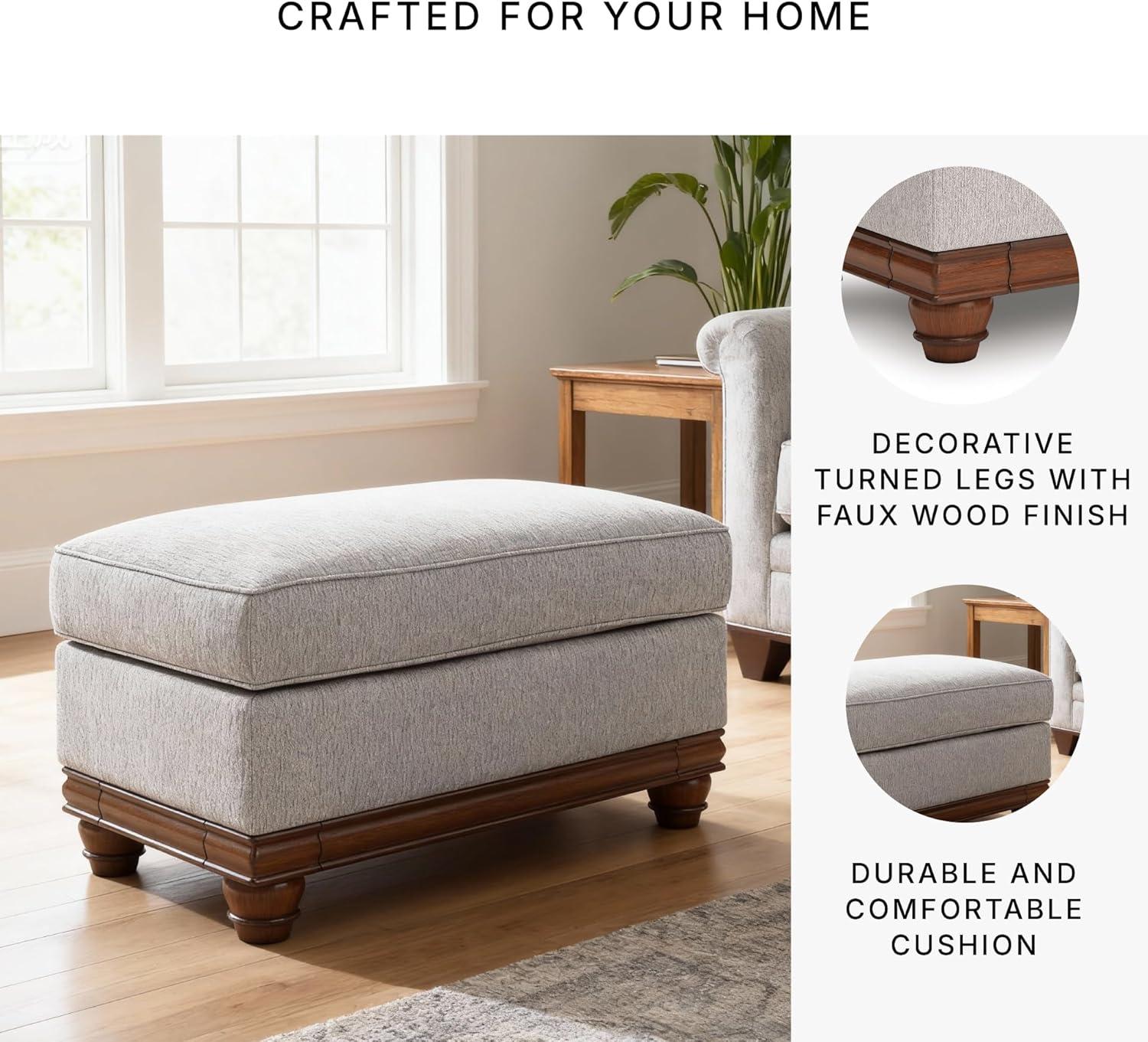 imageSignature Design by Ashley Meadowview Farmhouse Upholstered Ottoman with Turned Legs Light Gray