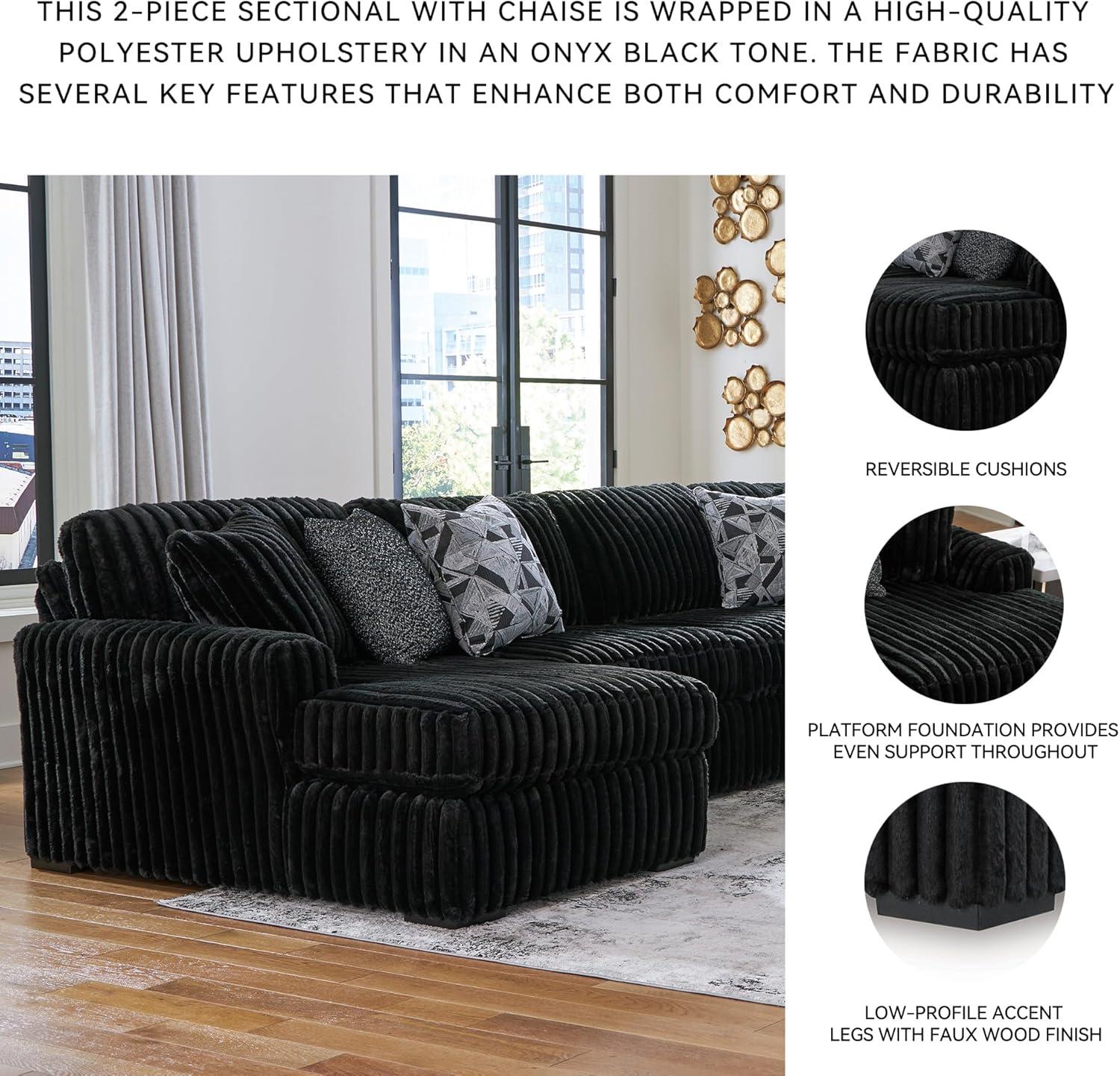 imageSignature Design by Ashley MidnightMadness Contemporary Symmetrical 2Piece Sectional with Reversible Seat Cushion Dark BrownBlack