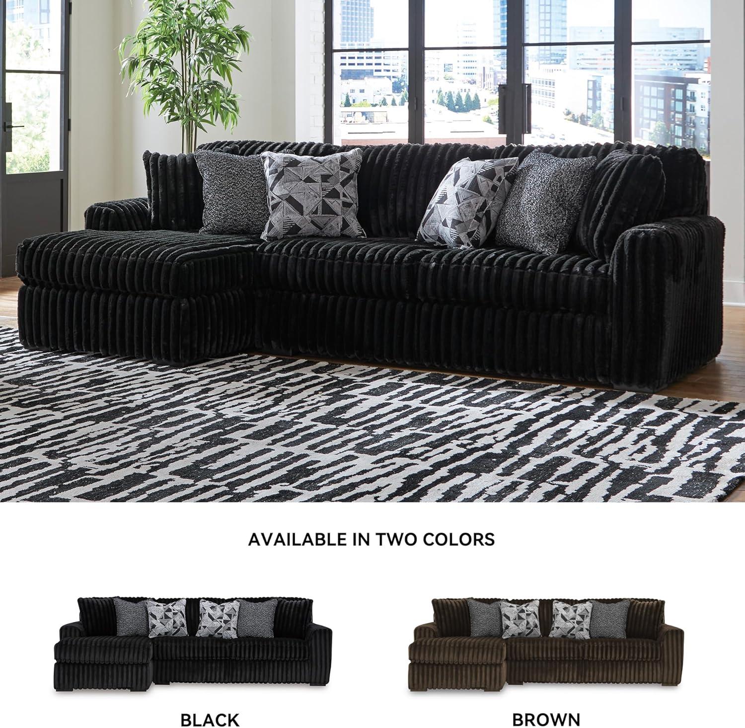 imageSignature Design by Ashley MidnightMadness Contemporary Symmetrical 2Piece Sectional with Reversible Seat Cushion Dark BrownBlack