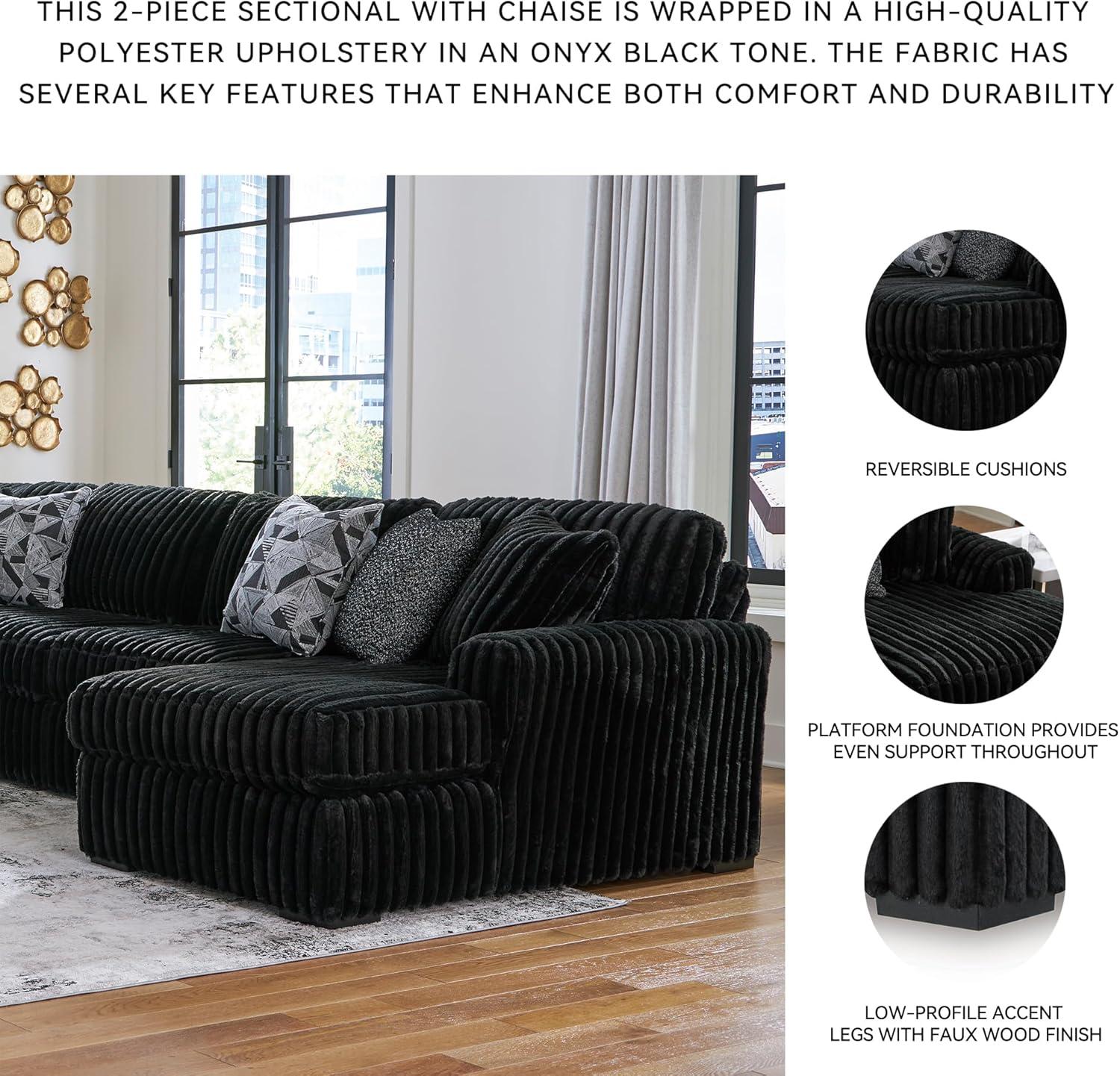 imageSignature Design by Ashley MidnightMadness Contemporary Symmetrical 2Piece Sectional with Reversible Seat Cushion Dark BrownBlack