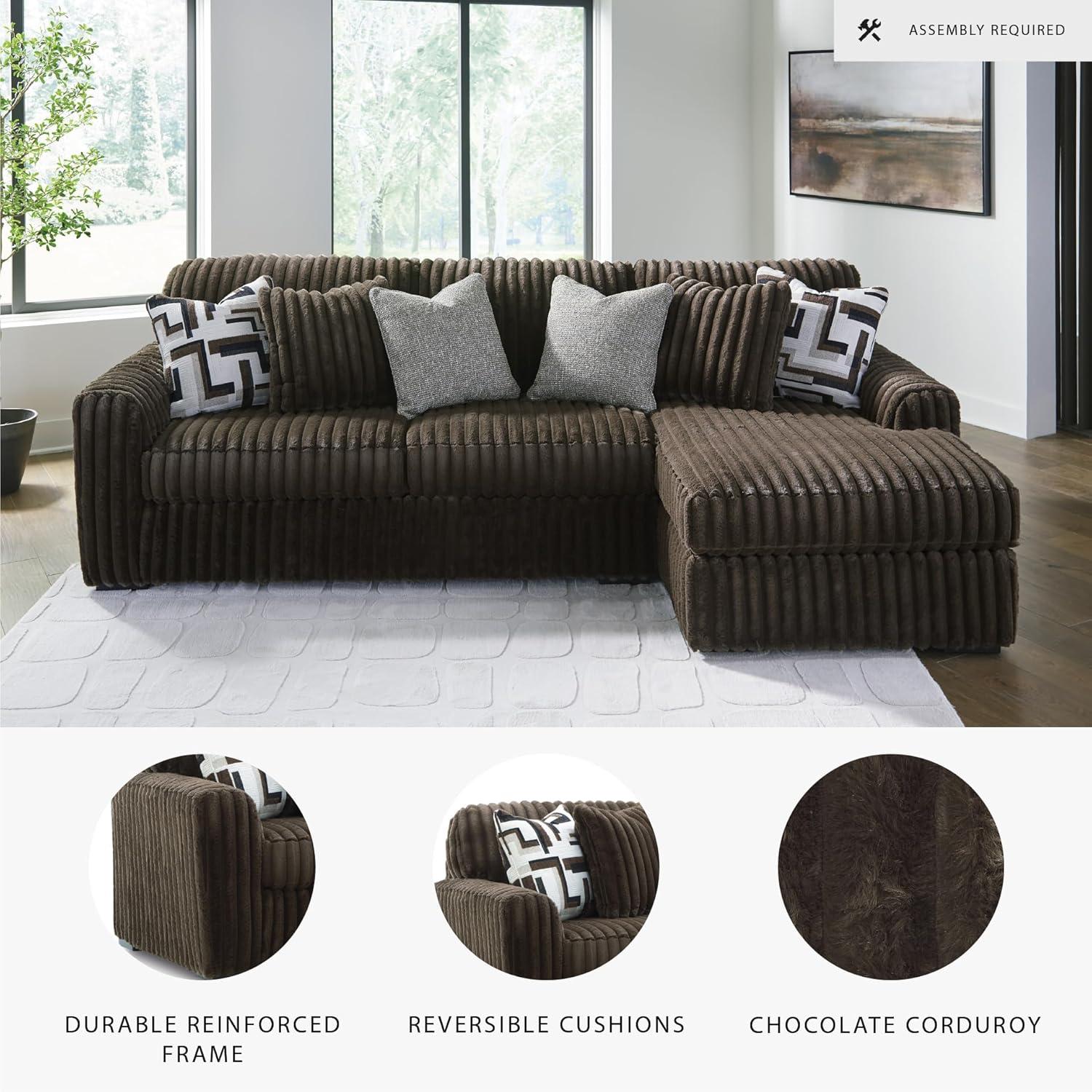 imageSignature Design by Ashley MidnightMadness Contemporary Symmetrical 2Piece Sectional with Reversible Seat Cushion Dark BrownBrown