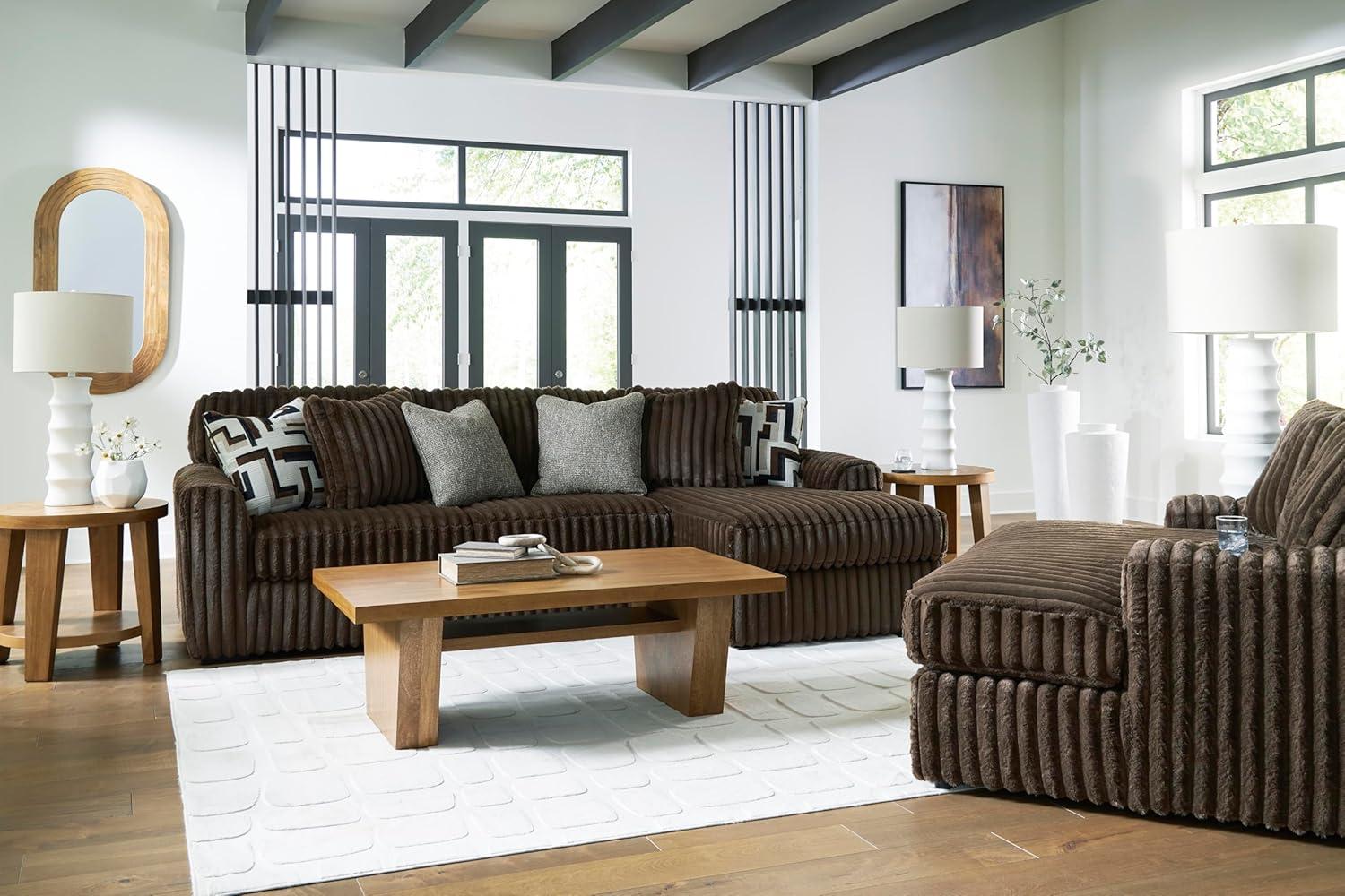 imageSignature Design by Ashley MidnightMadness Contemporary Symmetrical 2Piece Sectional with Reversible Seat Cushion Dark BrownBrown