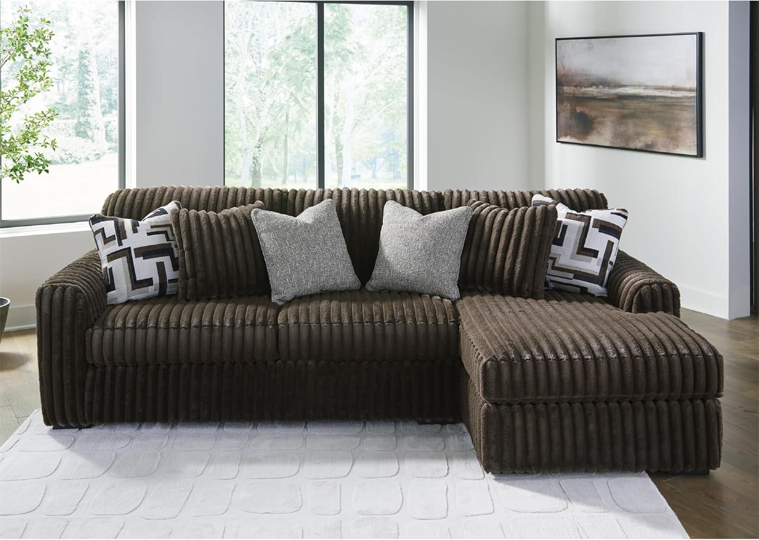 imageSignature Design by Ashley MidnightMadness Contemporary Symmetrical 2Piece Sectional with Reversible Seat Cushion Dark BrownBrown