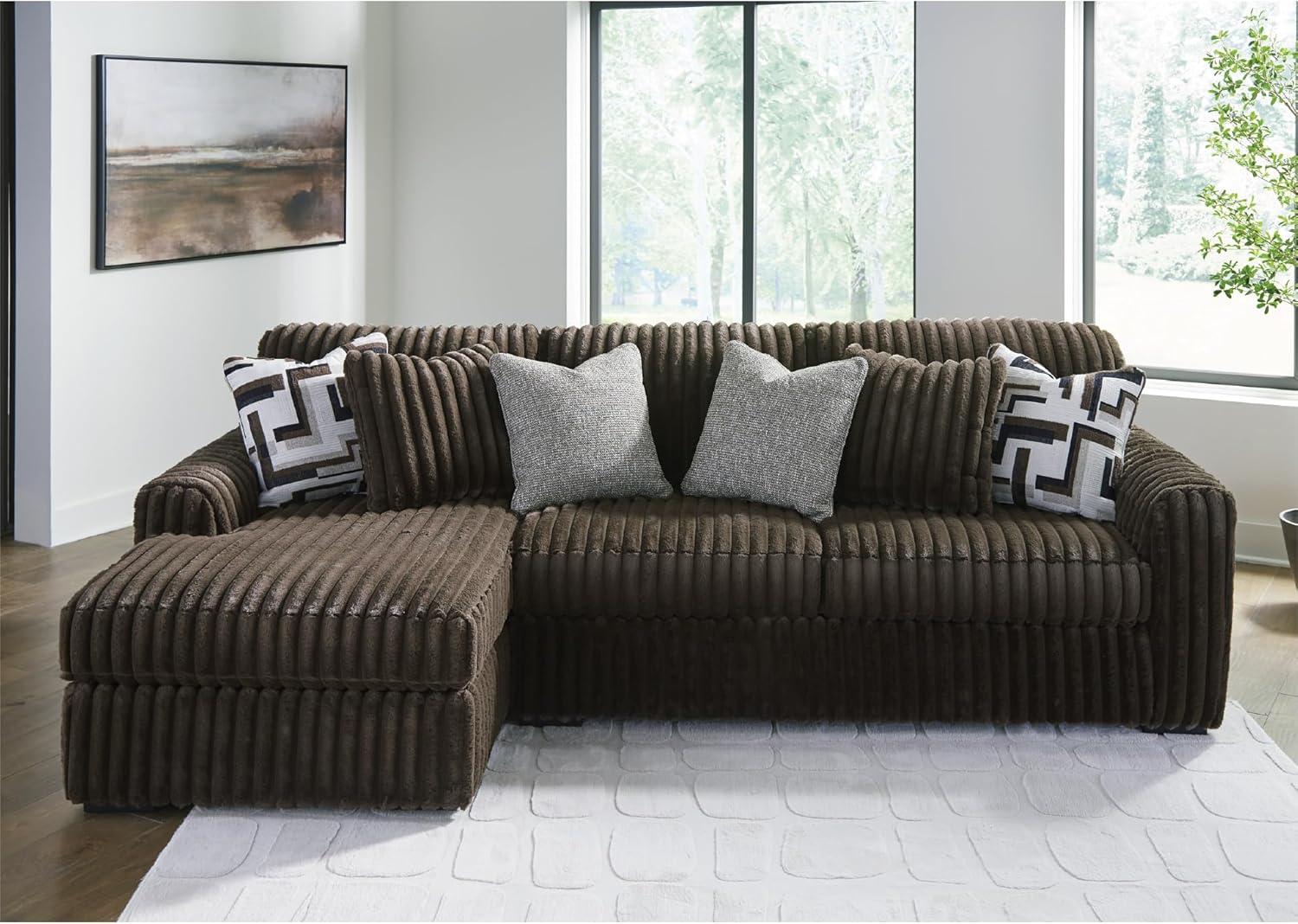 imageSignature Design by Ashley MidnightMadness Contemporary Symmetrical 2Piece Sectional with Reversible Seat Cushion Dark BrownBrown