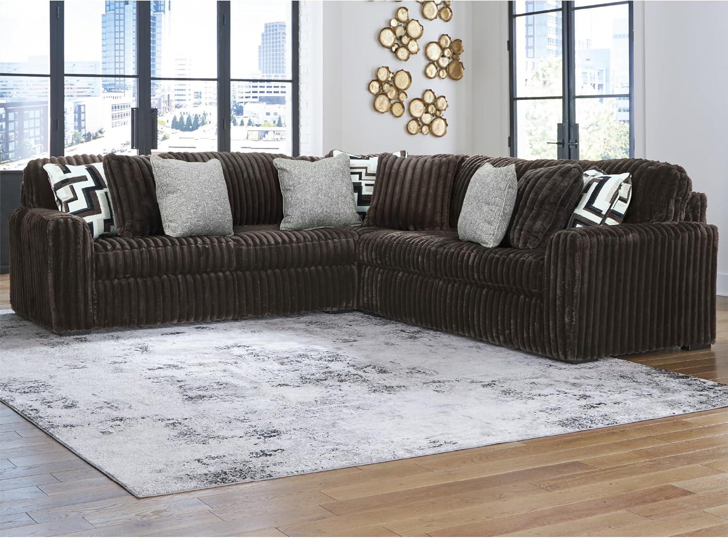 imageSignature Design by Ashley MidnightMadness Contemporary Symmetrical 2Piece Sectional with Reversible Seat Cushion Dark BrownBrown
