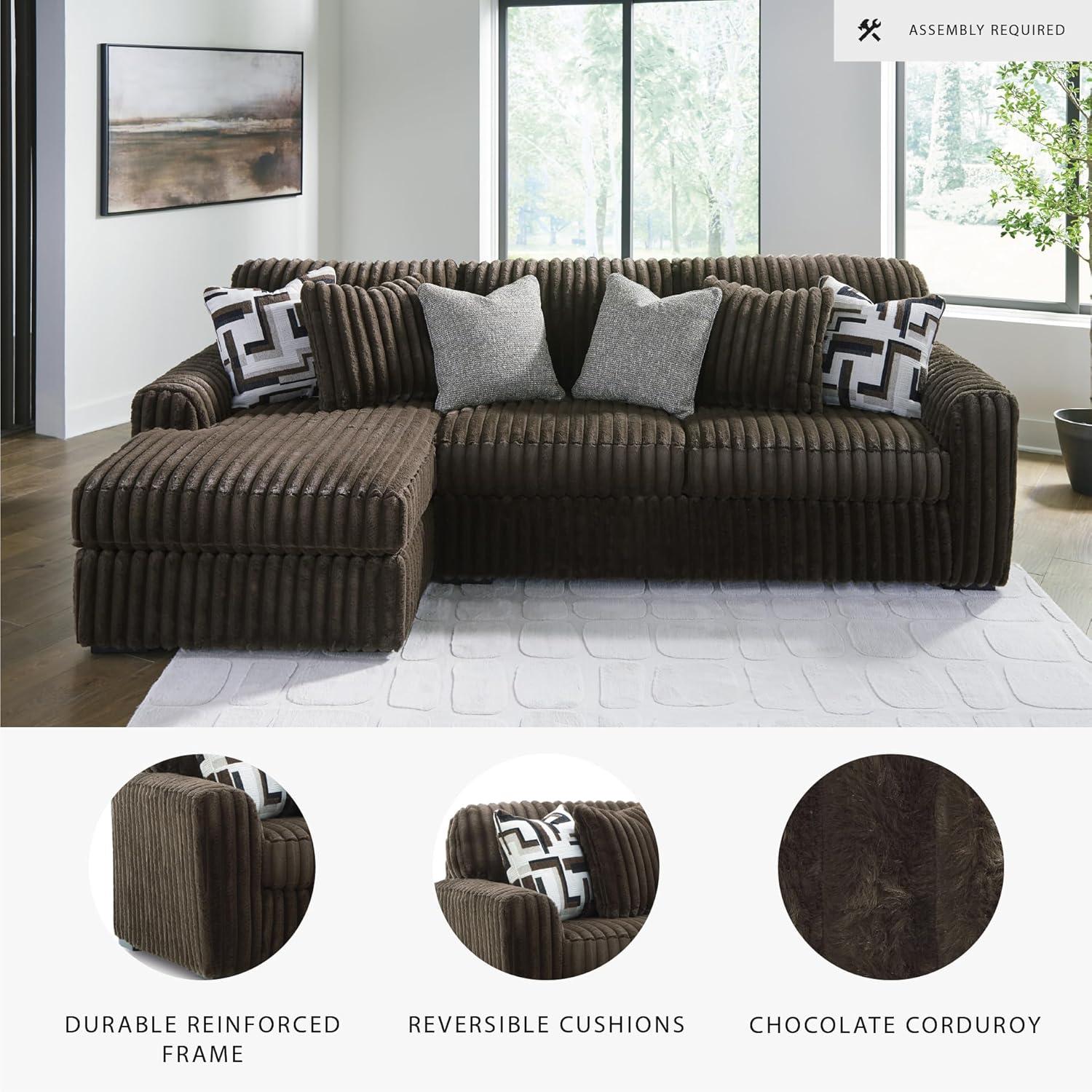 imageSignature Design by Ashley MidnightMadness Contemporary Symmetrical 2Piece Sectional with Reversible Seat Cushion Dark BrownBrown