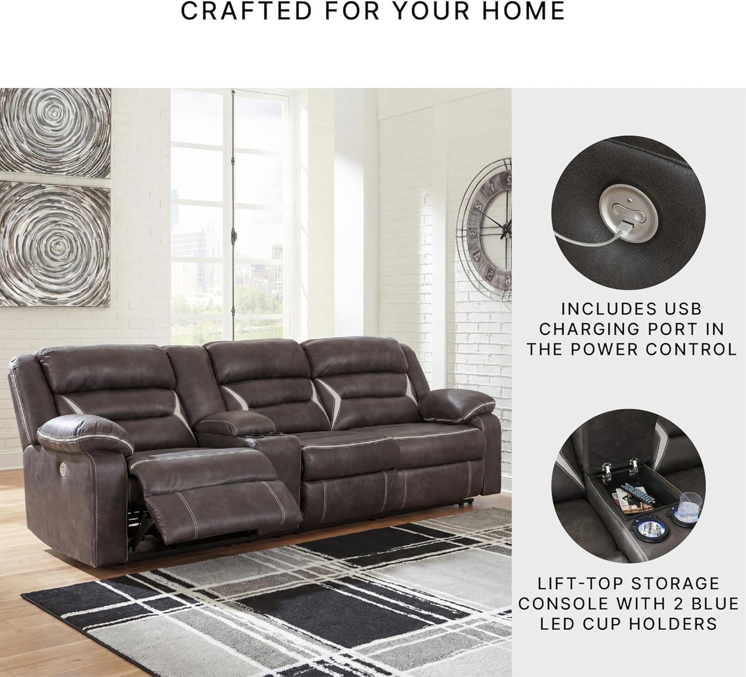 imageSignature Design by Ashley Modern Kincord LShape Symmetrical Faux Leather 3Piece Power Reclining Sectional with Cup Holder and USB Charging Ports Dark BrownLeft Arm Rest