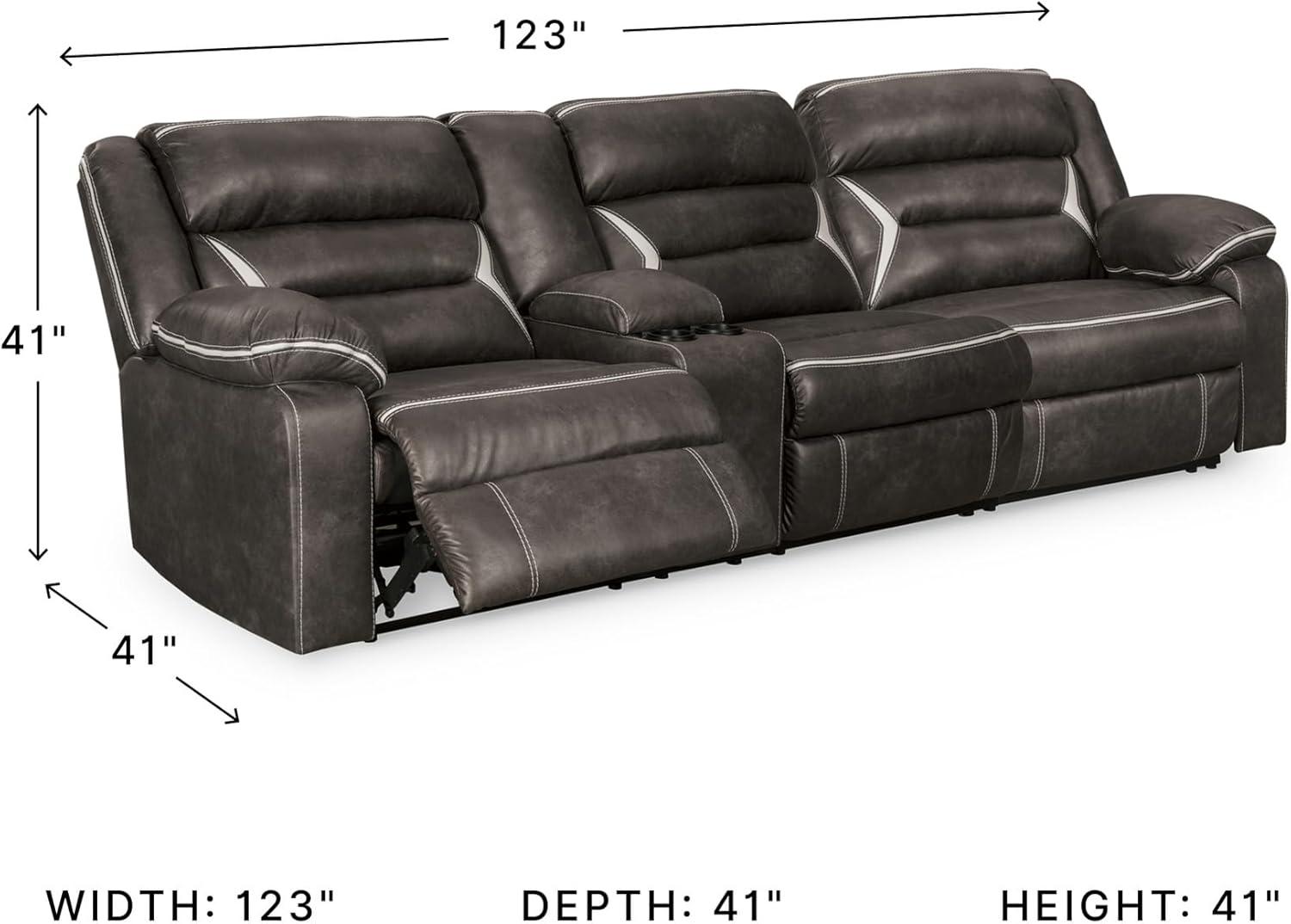 imageSignature Design by Ashley Modern Kincord LShape Symmetrical Faux Leather 3Piece Power Reclining Sectional with Cup Holder and USB Charging Ports Dark BrownLeft Arm Rest