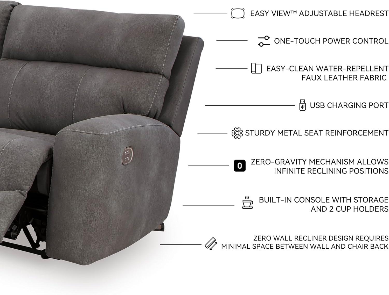 imageSignature Design by Ashley NextGen DuraPella Contemporary Faux Leather Modular Wall Hugger 3Piece Power Reclining Sectional Loveseat with Console Adjustable Headrest and USB Ports GrayGrey