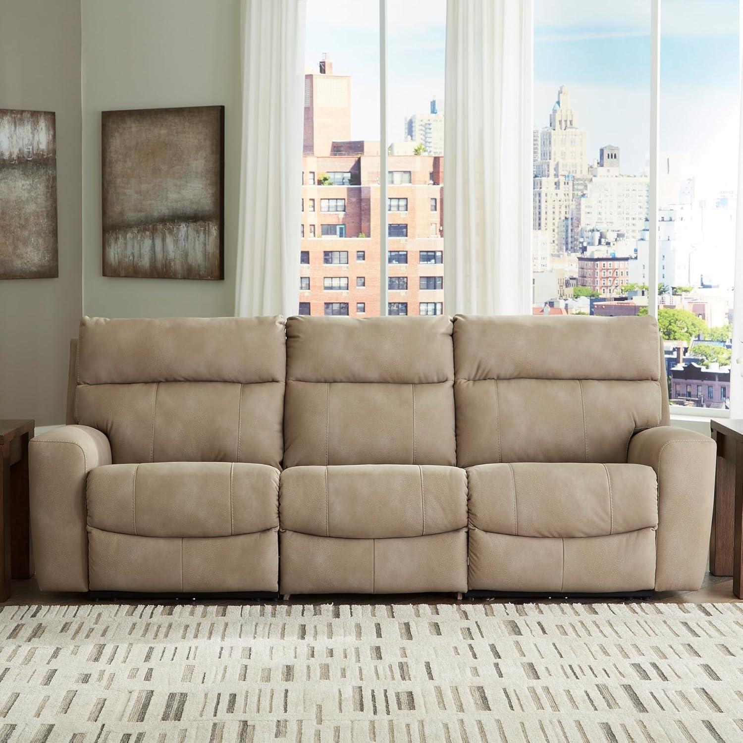 imageSignature Design by Ashley NextGen DuraPella Contemporary Faux Leather Modular Wall Hugger 3Piece Power Reclining Sectional Loveseat with Console Adjustable Headrest and USB Ports GrayBeige