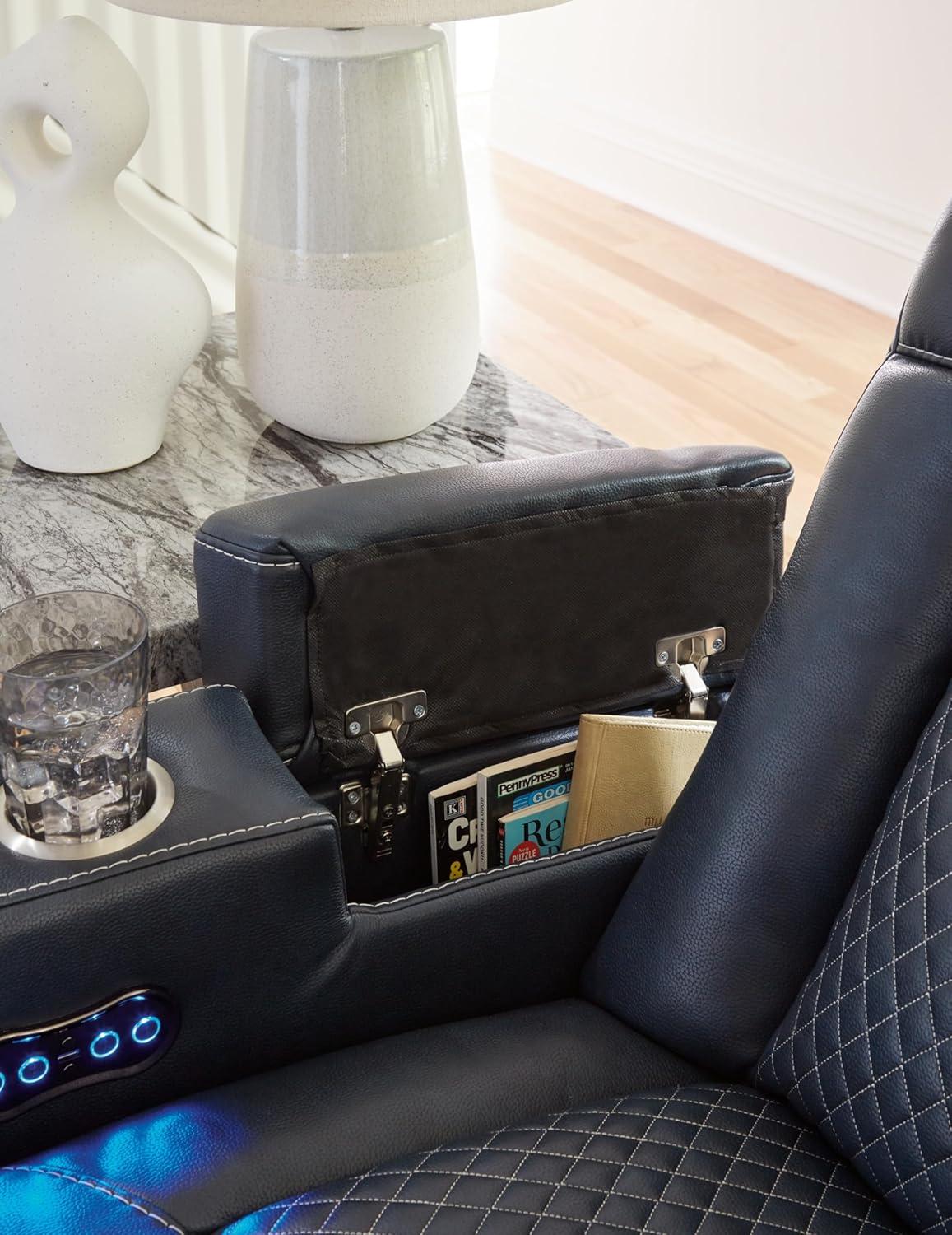 imageSignature Design by Ashley NextGen DuraPella Contemporary Faux Leather Modular Wall Hugger 3Piece Power Reclining Sectional Loveseat with Console Adjustable Headrest and USB Ports GrayNavy