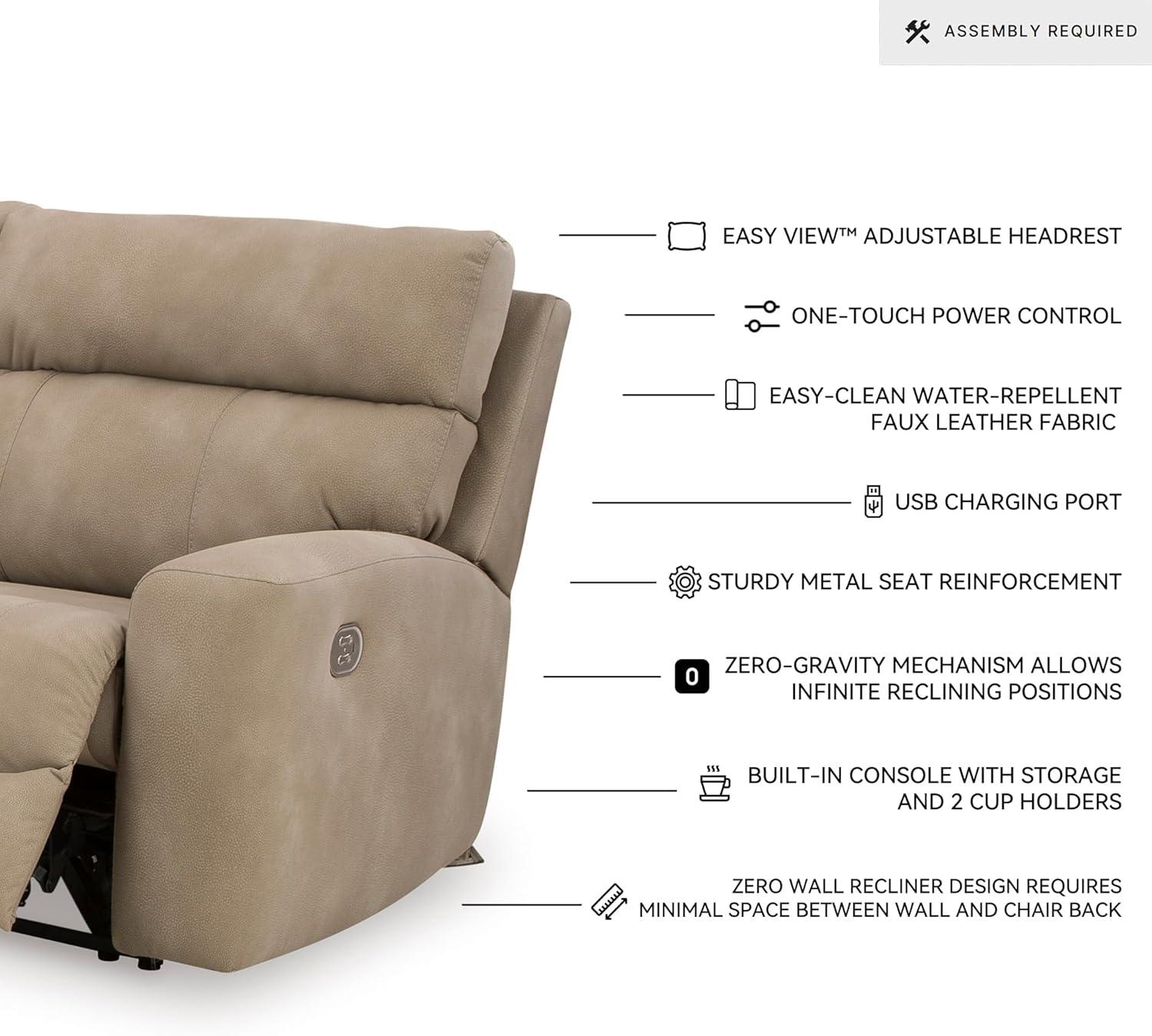 imageSignature Design by Ashley NextGen DuraPella Contemporary Faux Leather Modular Wall Hugger 3Piece Power Reclining Sectional Loveseat with Console Adjustable Headrest and USB Ports GrayBeige
