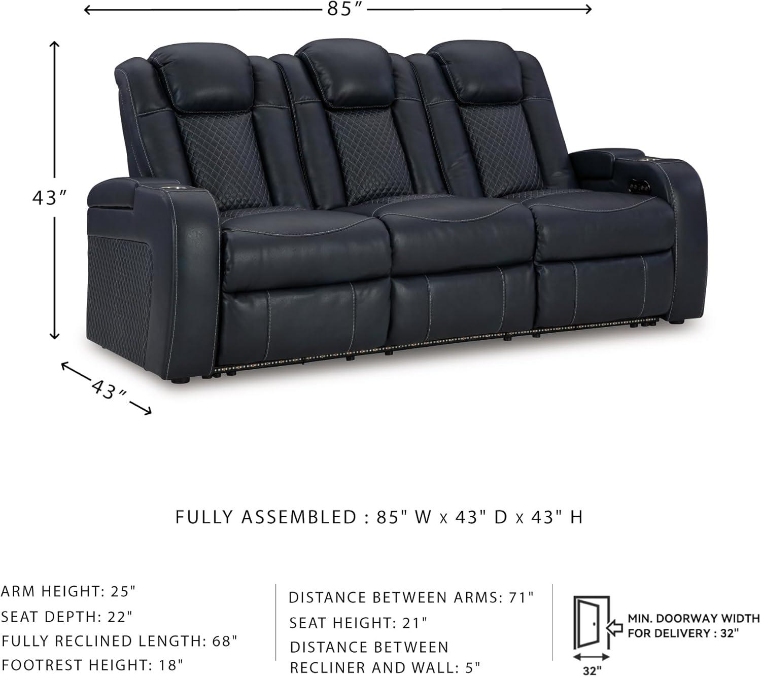imageSignature Design by Ashley NextGen DuraPella Contemporary Faux Leather Modular Wall Hugger 3Piece Power Reclining Sectional Loveseat with Console Adjustable Headrest and USB Ports GrayNavy