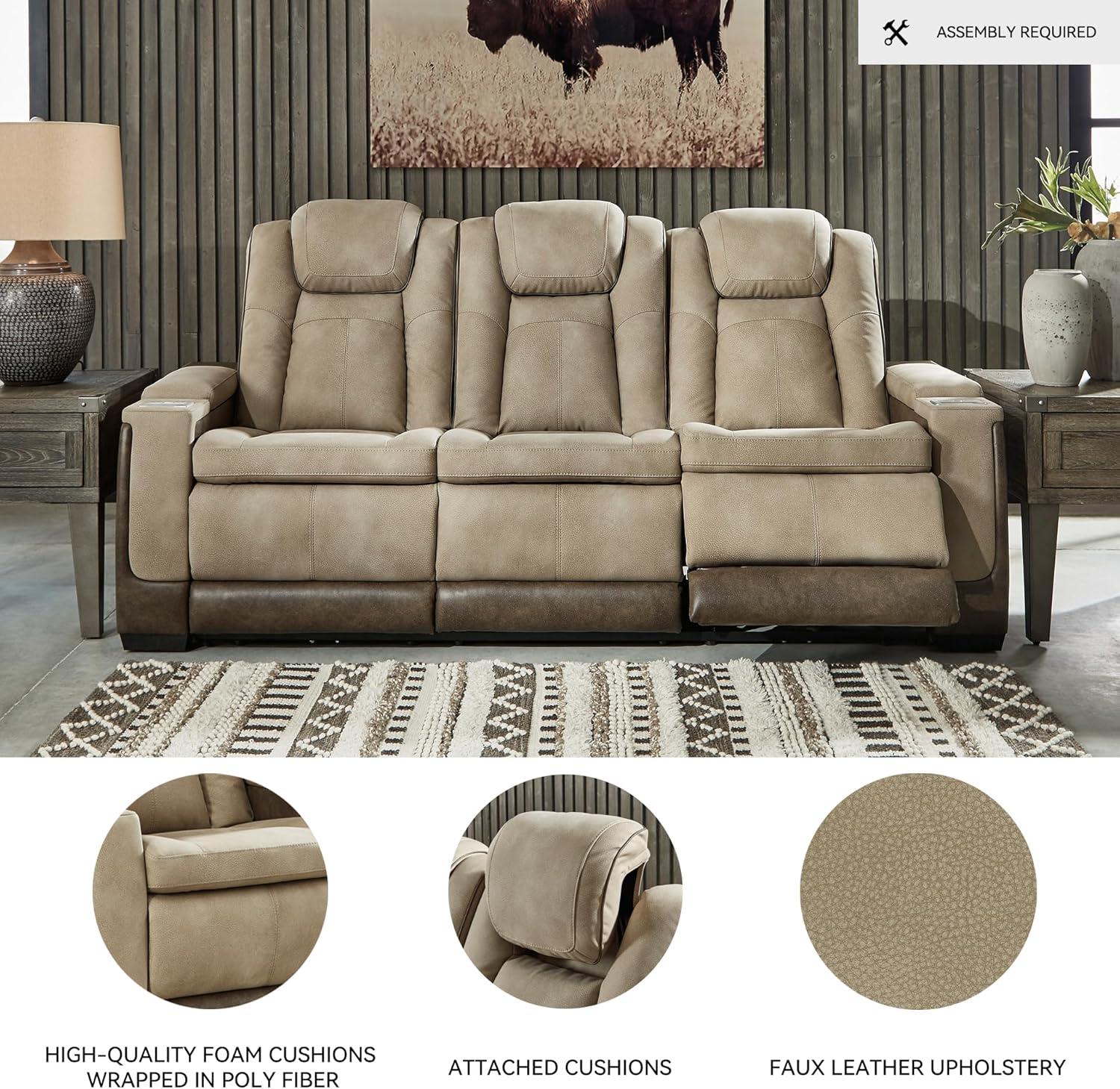 imageSignature Design by Ashley NextGen DuraPella Contemporary Faux Leather Modular Wall Hugger 3Piece Power Reclining Sectional Loveseat with Console Adjustable Headrest and USB Ports GrayBeige