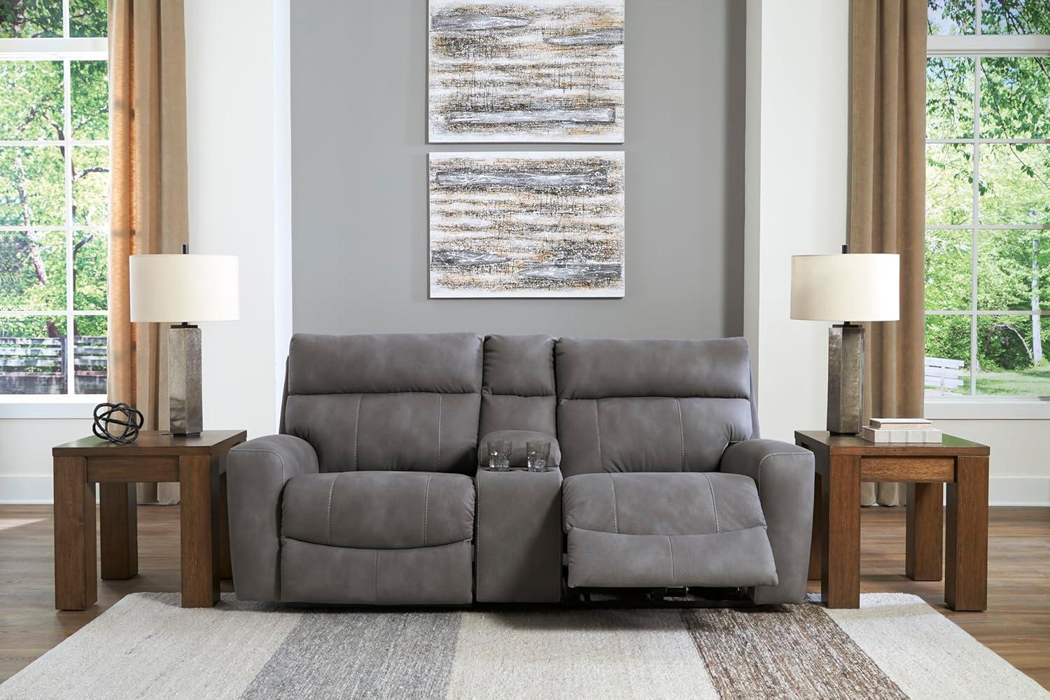 imageSignature Design by Ashley NextGen DuraPella Contemporary Faux Leather Modular Wall Hugger 3Piece Power Reclining Sectional Loveseat with Console Adjustable Headrest and USB Ports GrayGrey