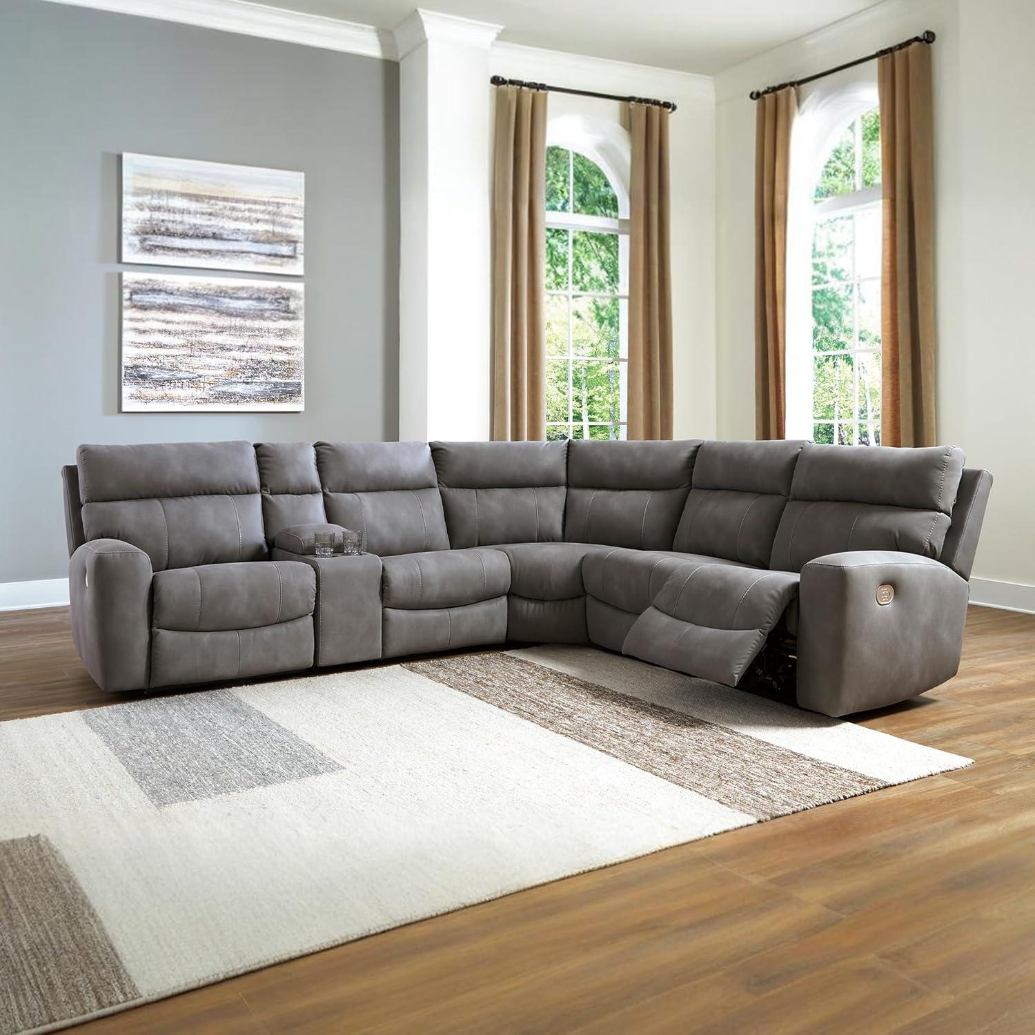 imageSignature Design by Ashley NextGen DuraPella Contemporary Faux Leather Modular Wall Hugger 3Piece Power Reclining Sectional Loveseat with Console Adjustable Headrest and USB Ports GrayGrey