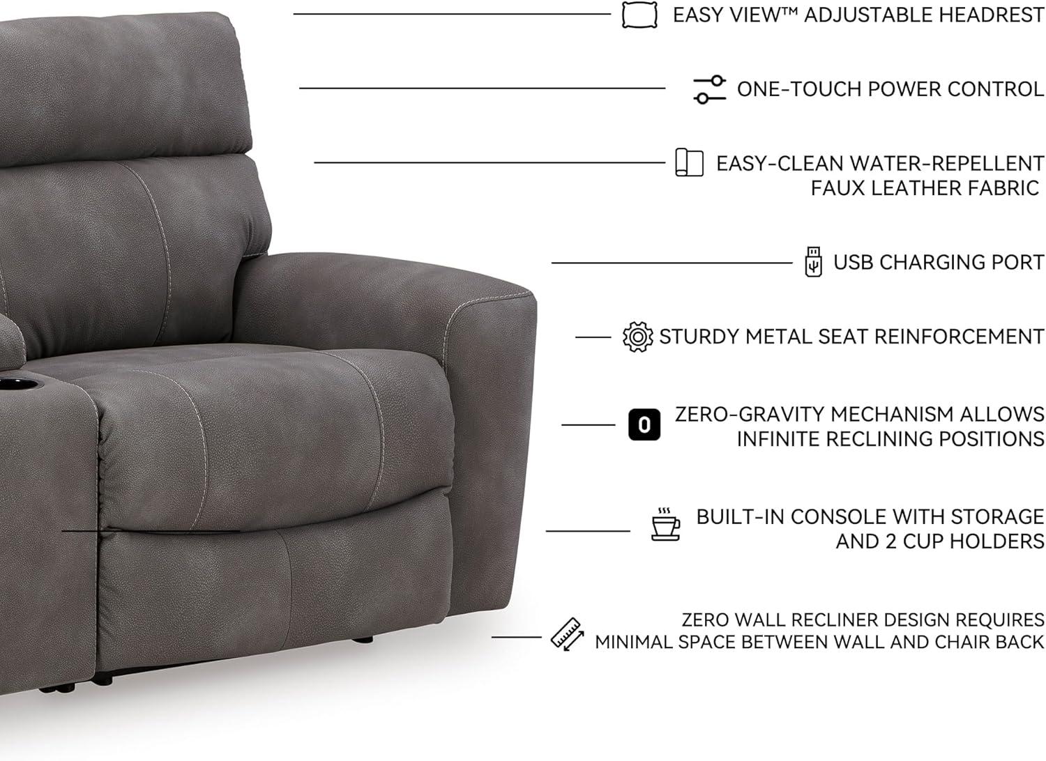 imageSignature Design by Ashley NextGen DuraPella Contemporary Faux Leather Modular Wall Hugger 3Piece Power Reclining Sectional Loveseat with Console Adjustable Headrest and USB Ports GrayGrey