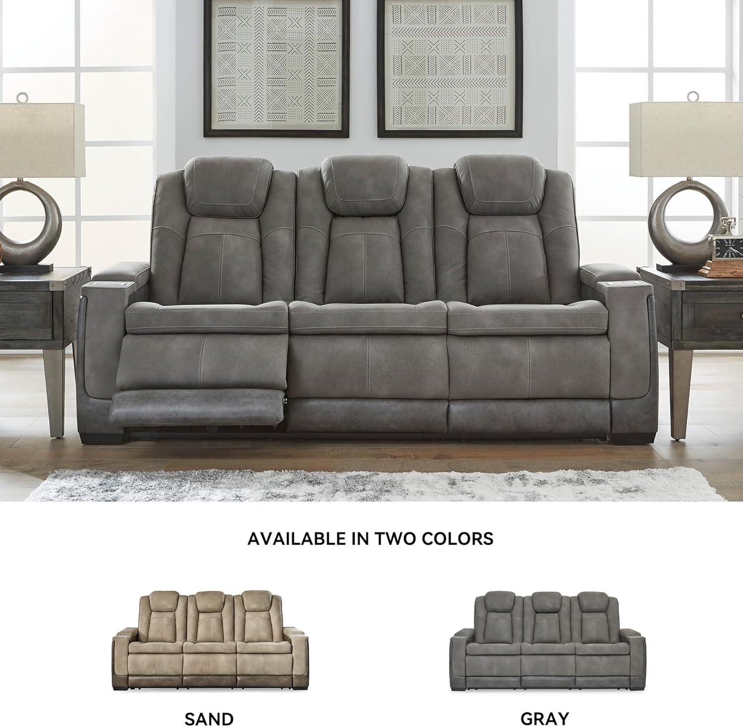imageSignature Design by Ashley NextGen DuraPella Contemporary Faux Leather Modular Wall Hugger 3Piece Power Reclining Sectional Loveseat with Console Adjustable Headrest and USB Ports GrayGrey