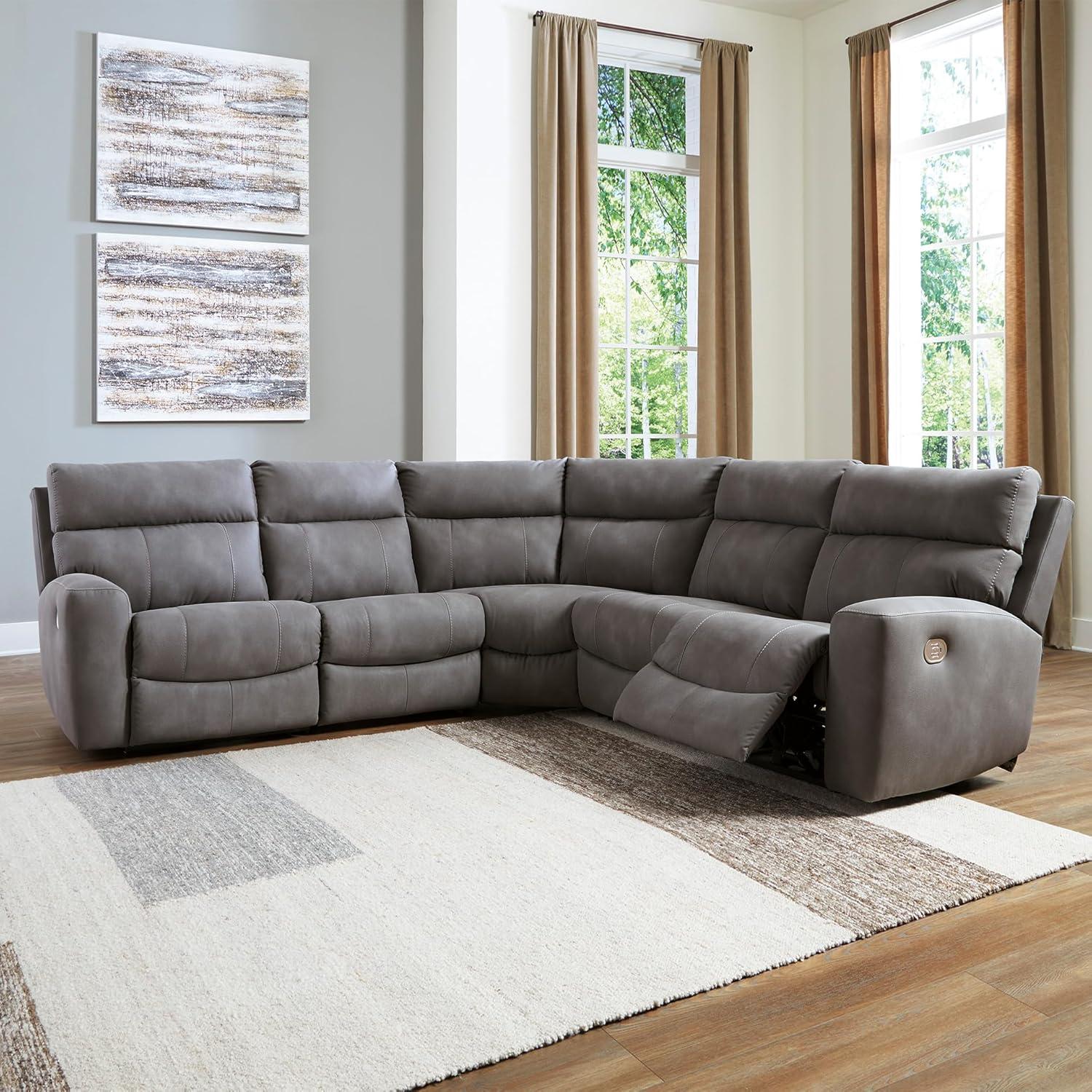 imageSignature Design by Ashley NextGen DuraPella Contemporary Faux Leather Modular Wall Hugger 3Piece Power Reclining Sectional Loveseat with Console Adjustable Headrest and USB Ports GrayGrey
