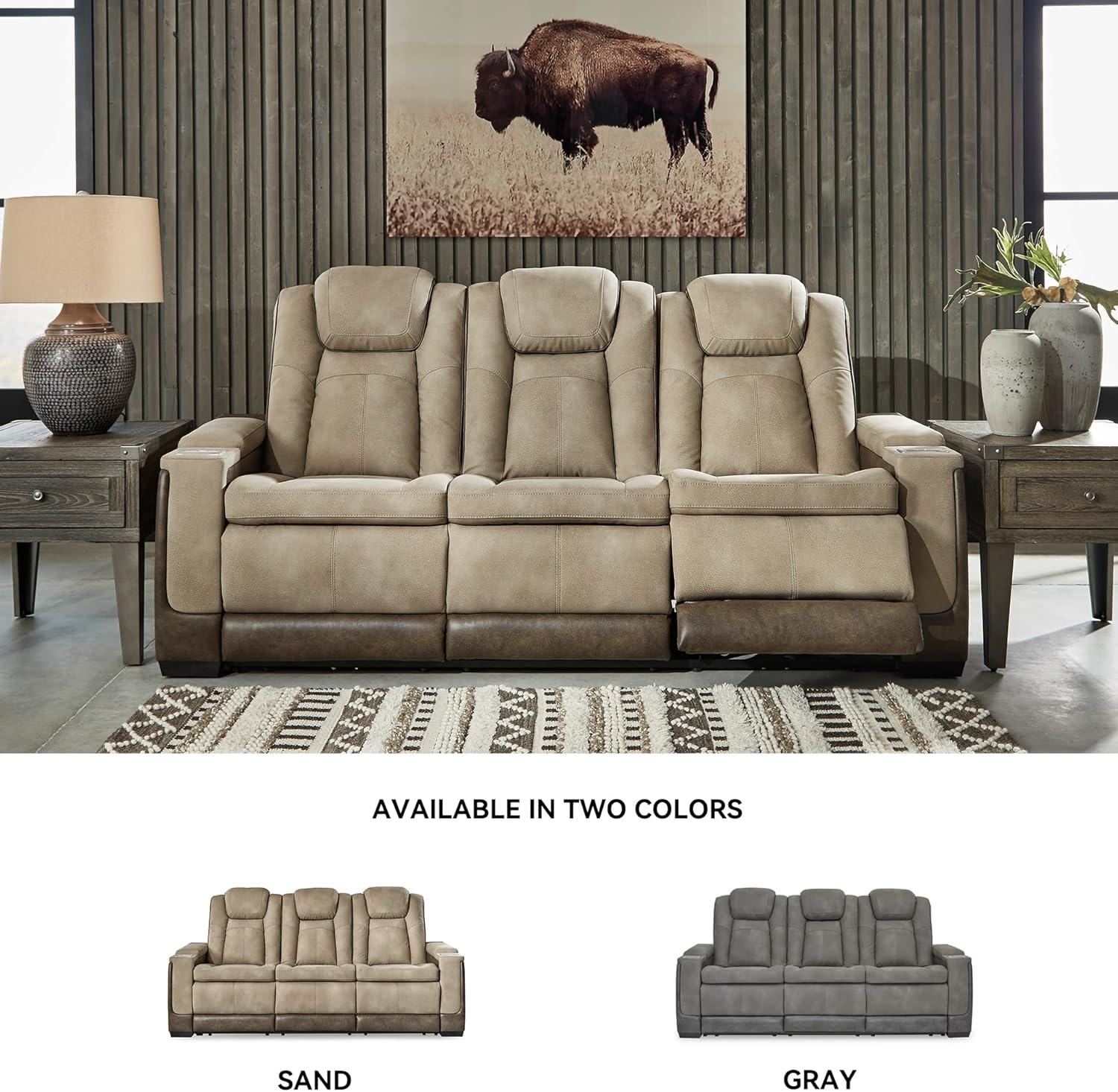 imageSignature Design by Ashley NextGen DuraPella Contemporary Faux Leather Modular Wall Hugger 3Piece Power Reclining Sectional Loveseat with Console Adjustable Headrest and USB Ports GrayBeige