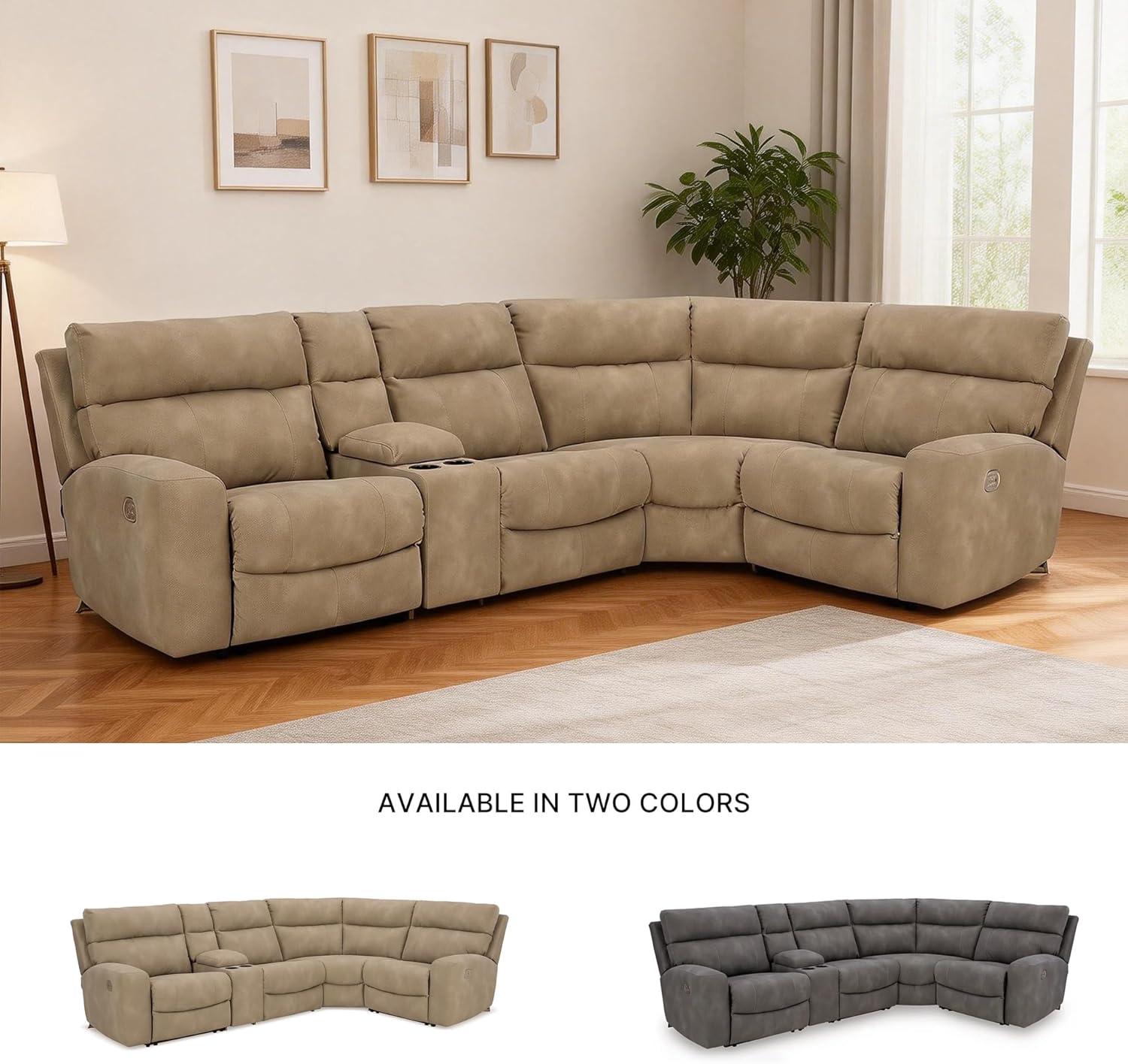 imageSignature Design by Ashley NextGen DuraPella Contemporary Faux Leather Modular Wall Hugger 3Piece Power Reclining Sectional Loveseat with Console Adjustable Headrest and USB Ports GrayBeige
