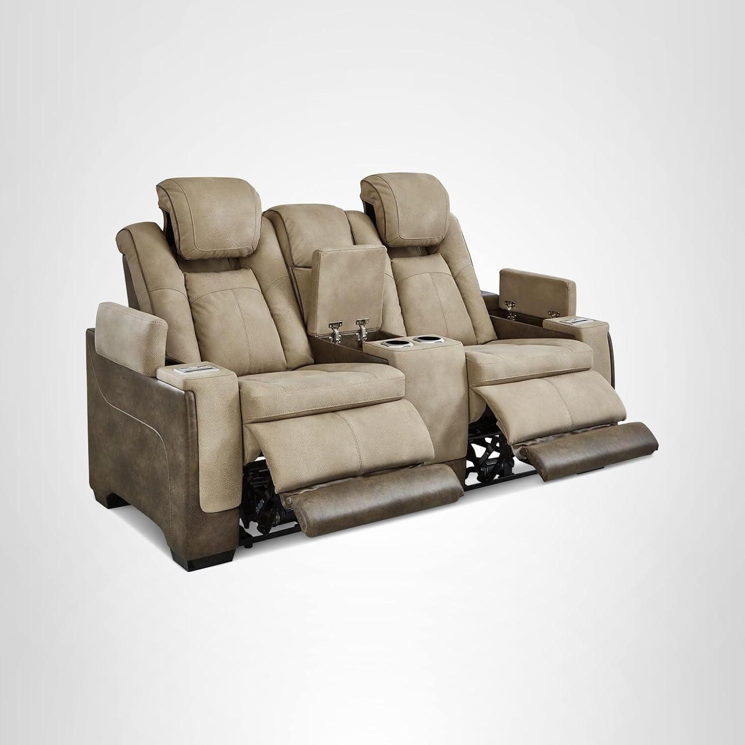 imageSignature Design by Ashley NextGen DuraPella Contemporary Faux Leather Modular Wall Hugger 3Piece Power Reclining Sectional Loveseat with Console Adjustable Headrest and USB Ports GrayBeige