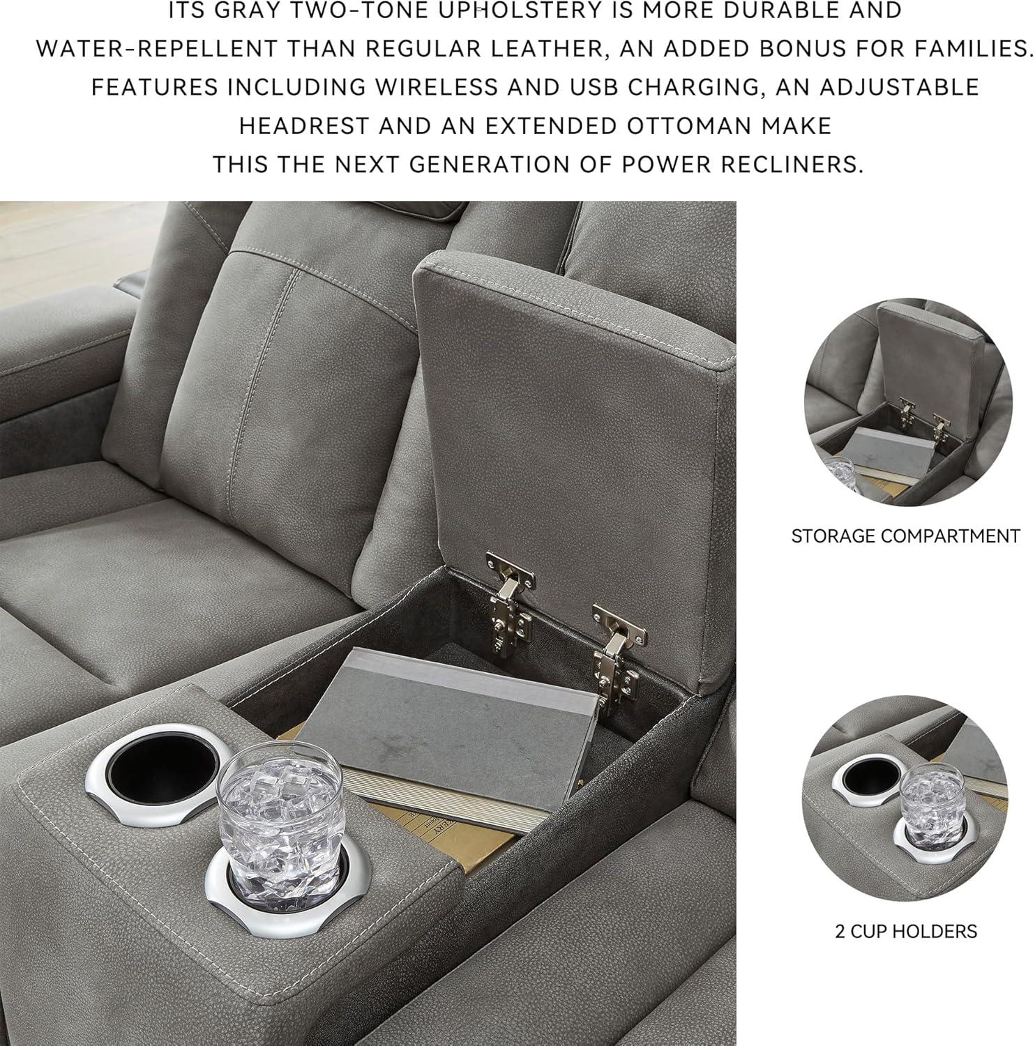 imageSignature Design by Ashley NextGen DuraPella Contemporary Faux Leather Modular Wall Hugger 3Piece Power Reclining Sectional Loveseat with Console Adjustable Headrest and USB Ports GrayGrey