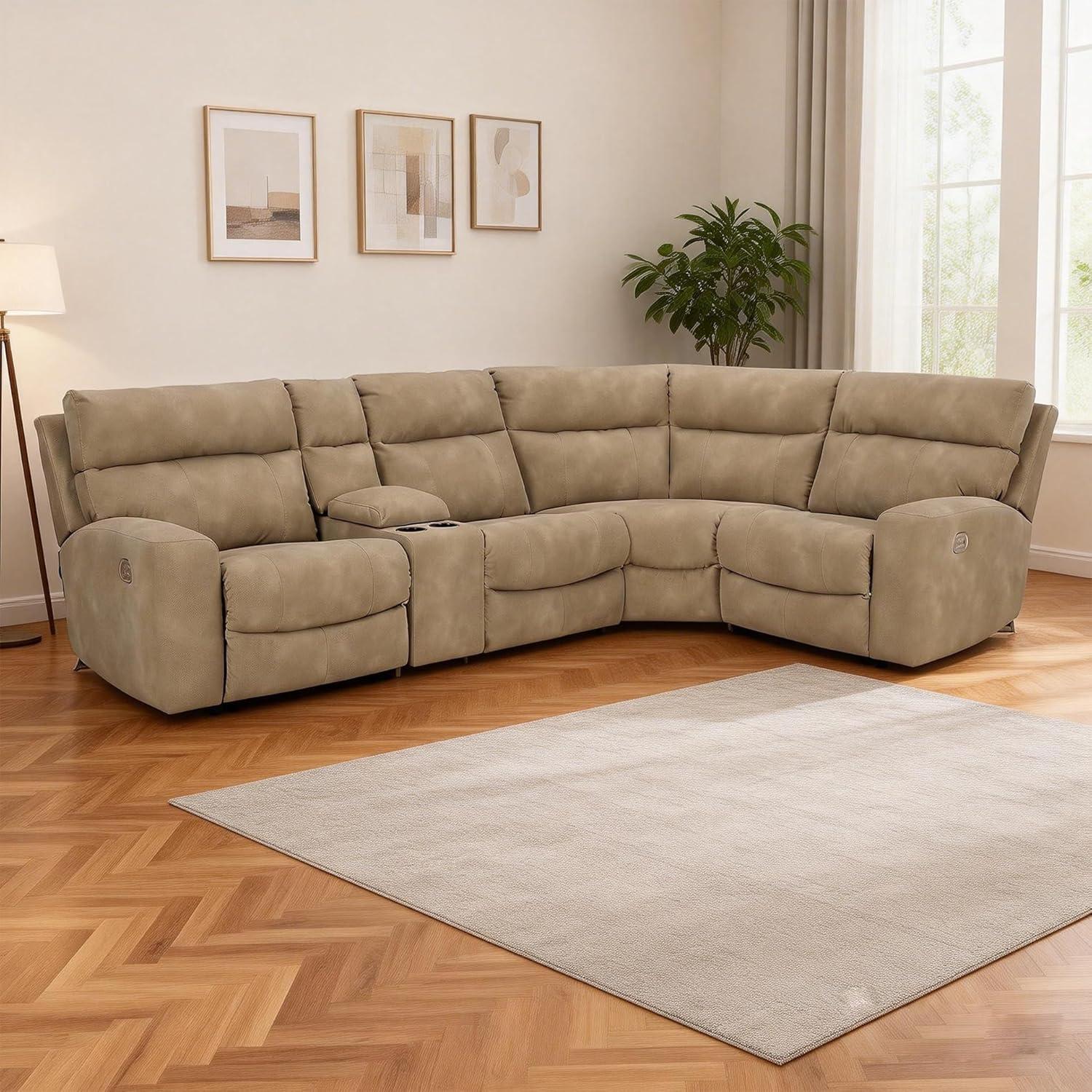 imageSignature Design by Ashley NextGen DuraPella Contemporary Faux Leather Modular Wall Hugger 3Piece Power Reclining Sectional Loveseat with Console Adjustable Headrest and USB Ports GrayBeige