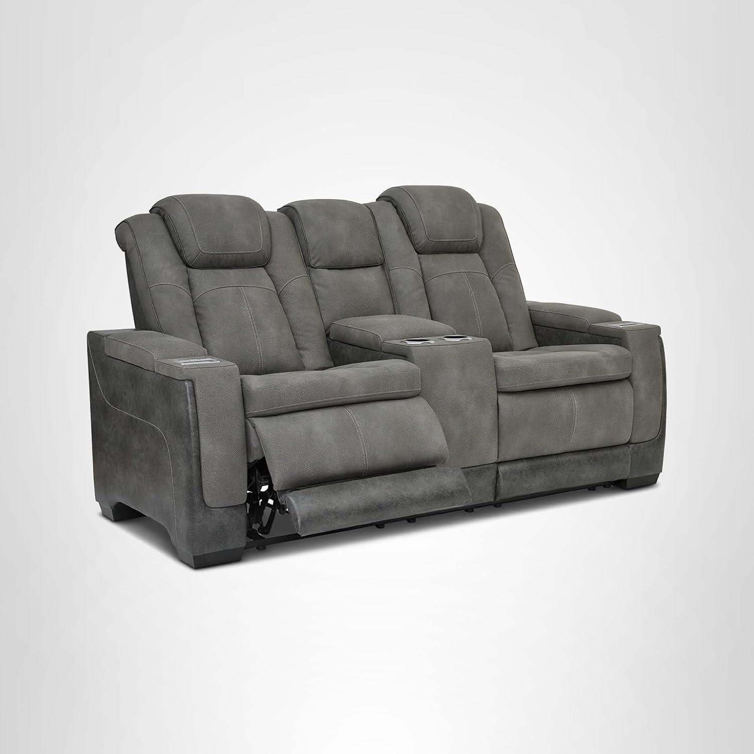 imageSignature Design by Ashley NextGen DuraPella Contemporary Faux Leather Modular Wall Hugger 3Piece Power Reclining Sectional Loveseat with Console Adjustable Headrest and USB Ports GrayGrey