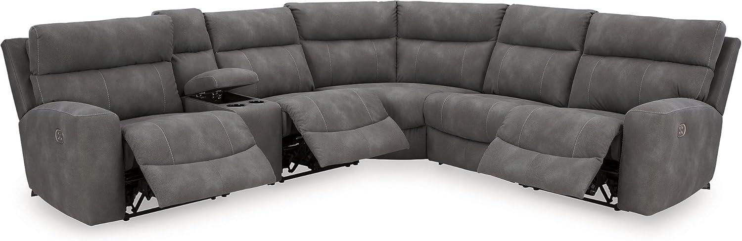 imageSignature Design by Ashley NextGen DuraPella Contemporary Faux Leather Modular Wall Hugger 3Piece Power Reclining Sectional Loveseat with Console Adjustable Headrest and USB Ports GrayGrey