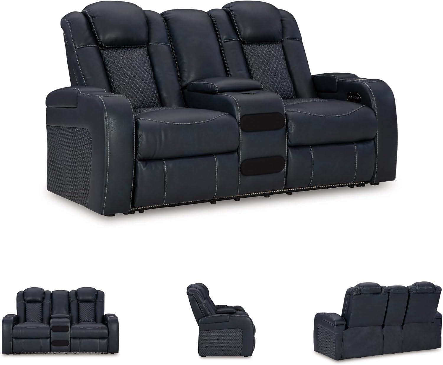 imageSignature Design by Ashley NextGen DuraPella Contemporary Faux Leather Modular Wall Hugger 3Piece Power Reclining Sectional Loveseat with Console Adjustable Headrest and USB Ports GrayNavy