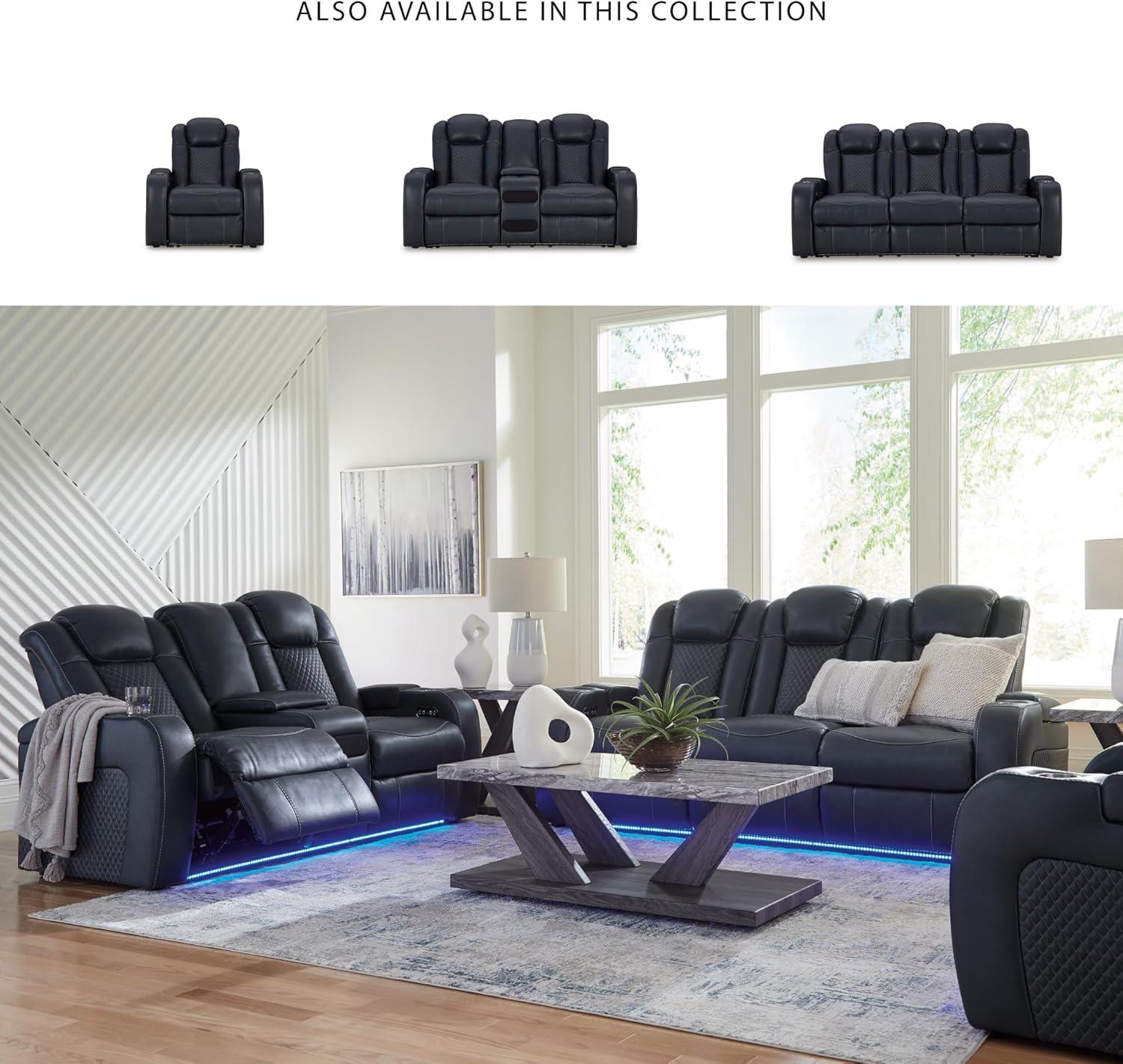 imageSignature Design by Ashley NextGen DuraPella Contemporary Faux Leather Modular Wall Hugger 3Piece Power Reclining Sectional Loveseat with Console Adjustable Headrest and USB Ports GrayNavy