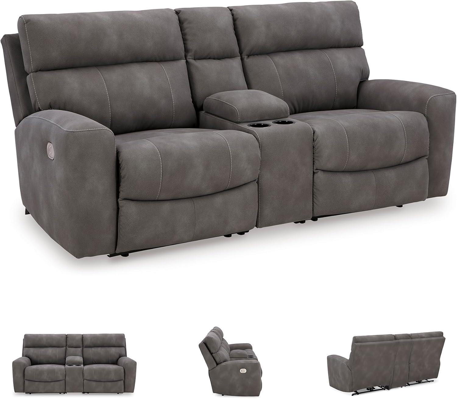 imageSignature Design by Ashley NextGen DuraPella Contemporary Faux Leather Modular Wall Hugger 3Piece Power Reclining Sectional Loveseat with Console Adjustable Headrest and USB Ports GrayGrey
