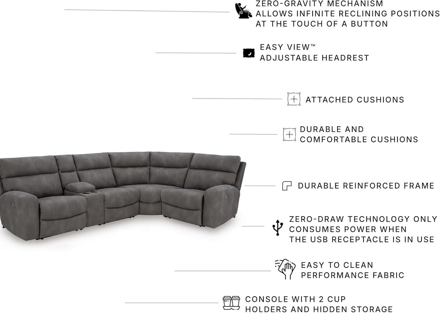 imageSignature Design by Ashley NextGen DuraPella Contemporary Faux Leather Modular Wall Hugger 3Piece Power Reclining Sectional Loveseat with Console Adjustable Headrest and USB Ports GrayGrey