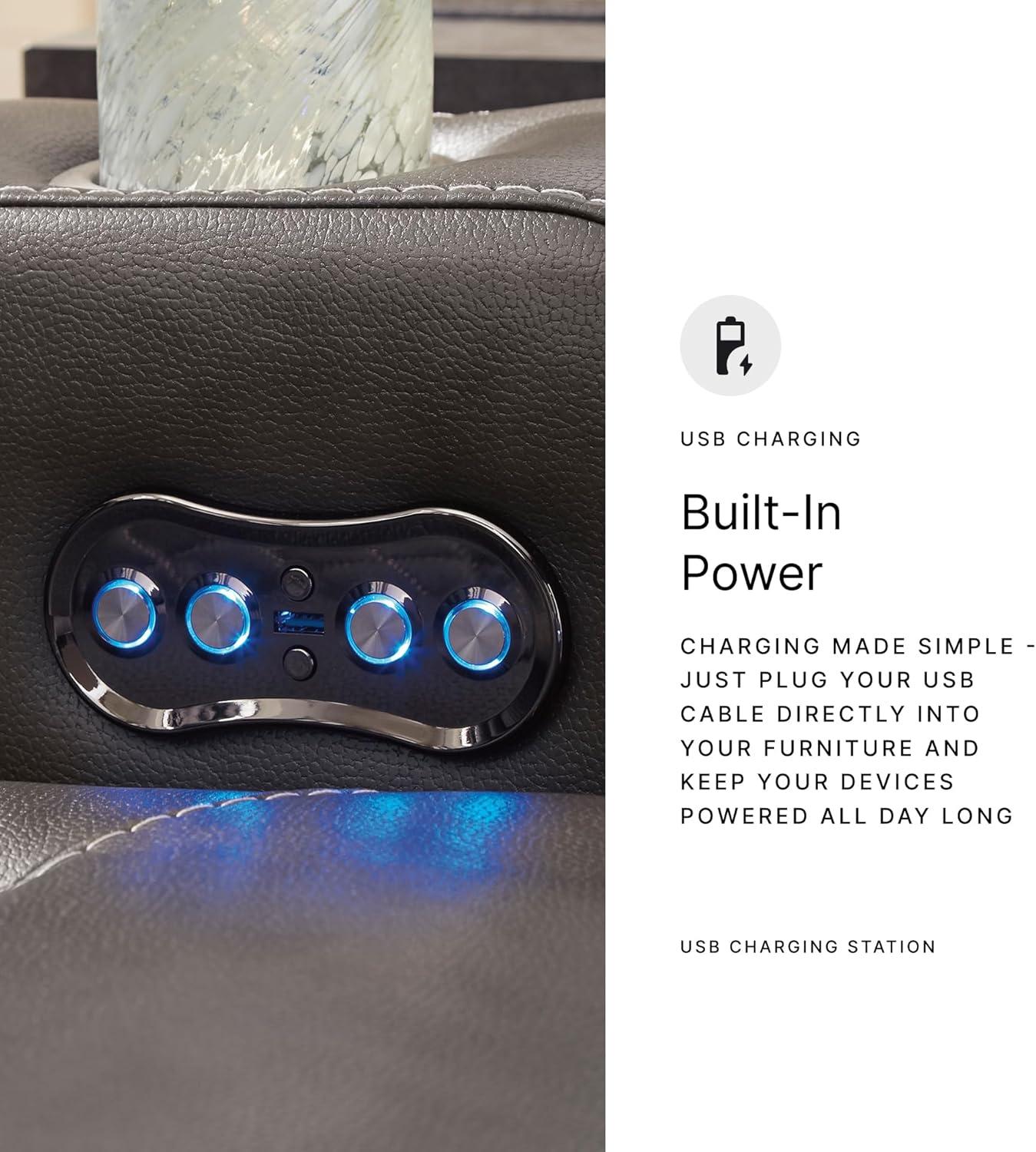 imageSignature Design by Ashley NextGen DuraPella Contemporary Faux Leather Modular Wall Hugger 3Piece Power Reclining Sectional Loveseat with Console Adjustable Headrest and USB Ports GrayDark Gray