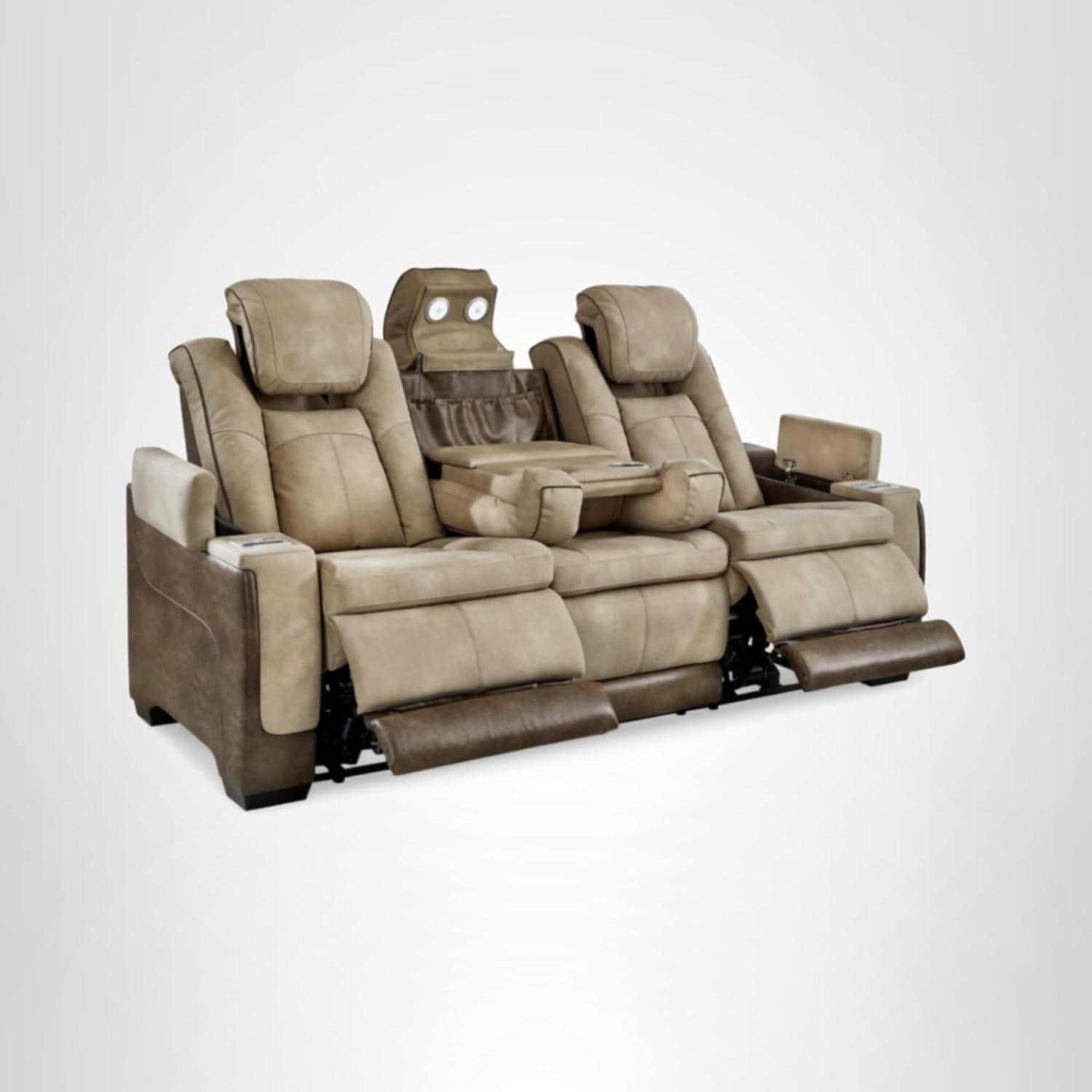 imageSignature Design by Ashley NextGen DuraPella Contemporary Faux Leather Modular Wall Hugger 3Piece Power Reclining Sectional Loveseat with Console Adjustable Headrest and USB Ports GrayBeige