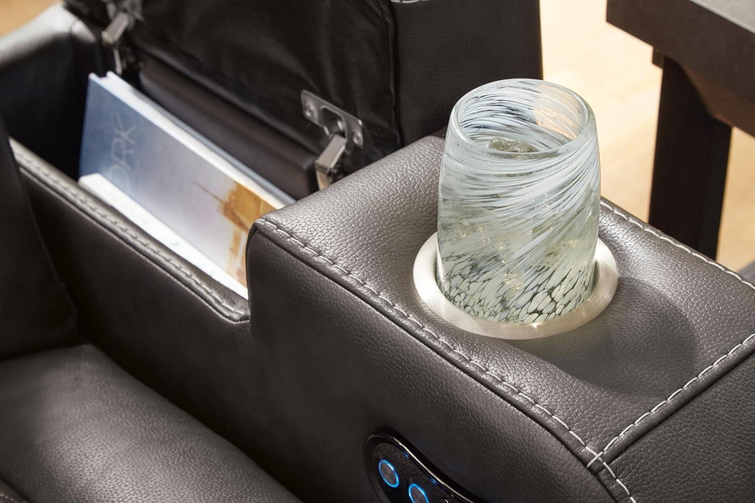 imageSignature Design by Ashley NextGen DuraPella Contemporary Faux Leather Modular Wall Hugger 3Piece Power Reclining Sectional Loveseat with Console Adjustable Headrest and USB Ports GrayDark Gray