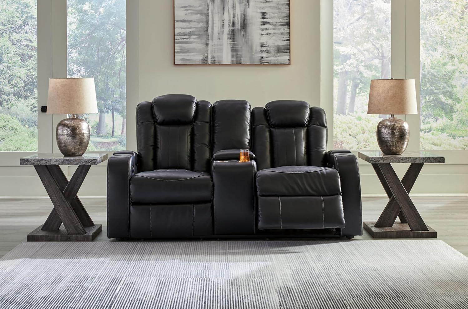 imageSignature Design by Ashley NextGen DuraPella Contemporary Faux Leather Modular Wall Hugger 3Piece Power Reclining Sectional Loveseat with Console Adjustable Headrest and USB Ports GrayBlack