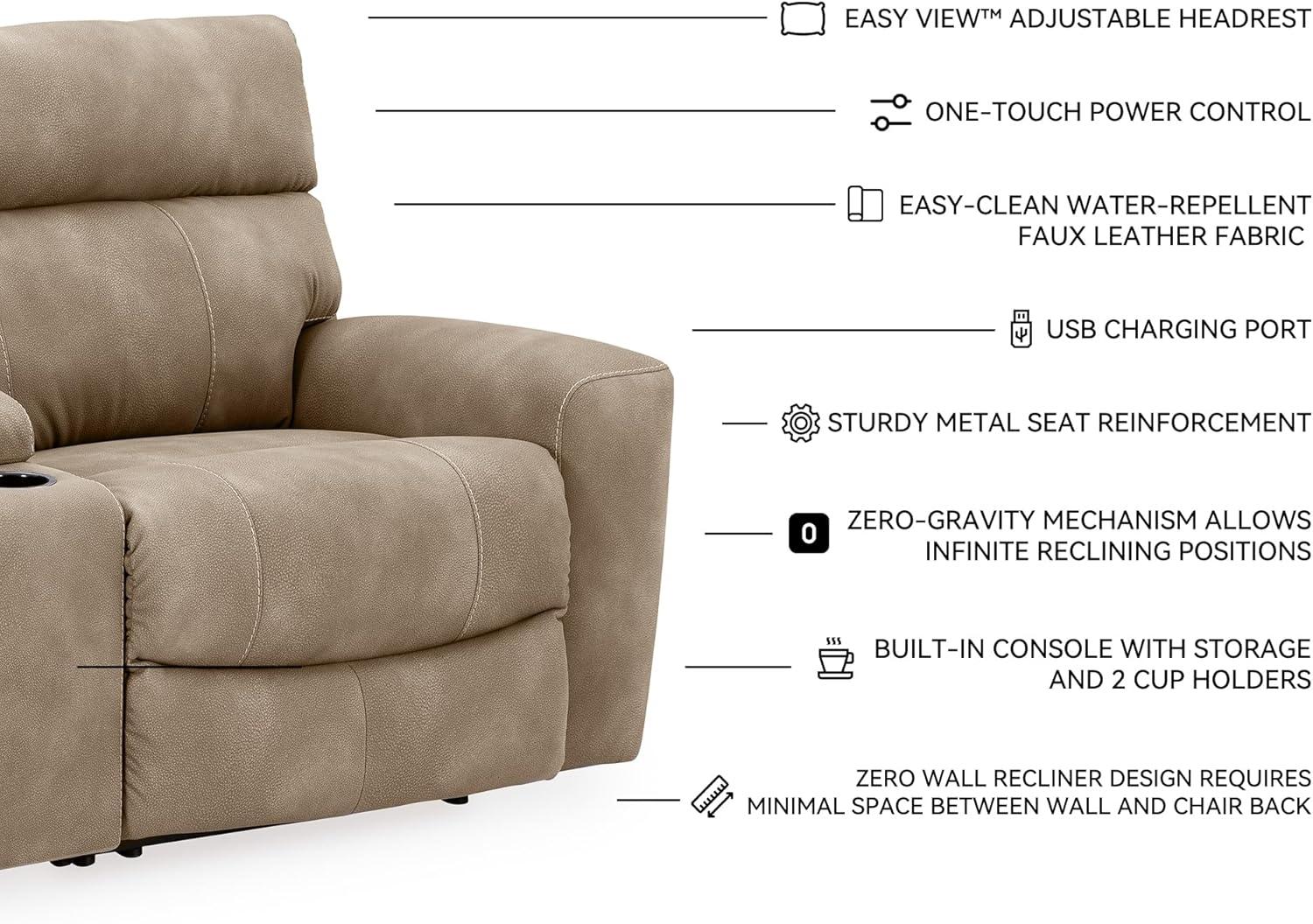 imageSignature Design by Ashley NextGen DuraPella Contemporary Faux Leather Modular Wall Hugger 3Piece Power Reclining Sectional Loveseat with Console Adjustable Headrest and USB Ports GrayBeige