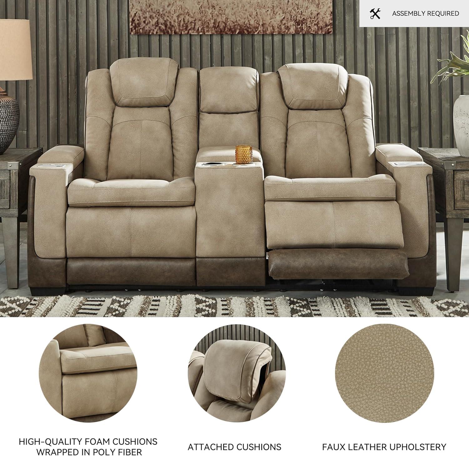 imageSignature Design by Ashley NextGen DuraPella Contemporary Faux Leather Modular Wall Hugger 3Piece Power Reclining Sectional Loveseat with Console Adjustable Headrest and USB Ports GrayBeige