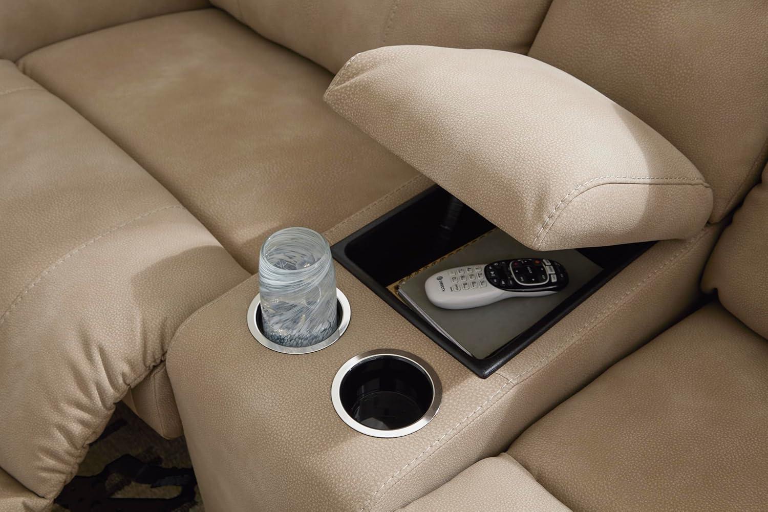 imageSignature Design by Ashley NextGen DuraPella Contemporary Faux Leather Modular Wall Hugger 3Piece Power Reclining Sectional Loveseat with Console Adjustable Headrest and USB Ports GrayBeige