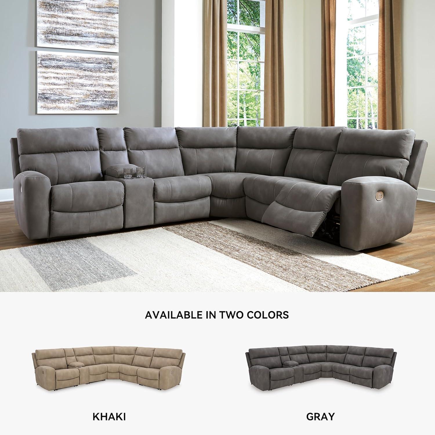 imageSignature Design by Ashley NextGen DuraPella Contemporary Faux Leather Modular Wall Hugger 3Piece Power Reclining Sectional Loveseat with Console Adjustable Headrest and USB Ports GrayGrey