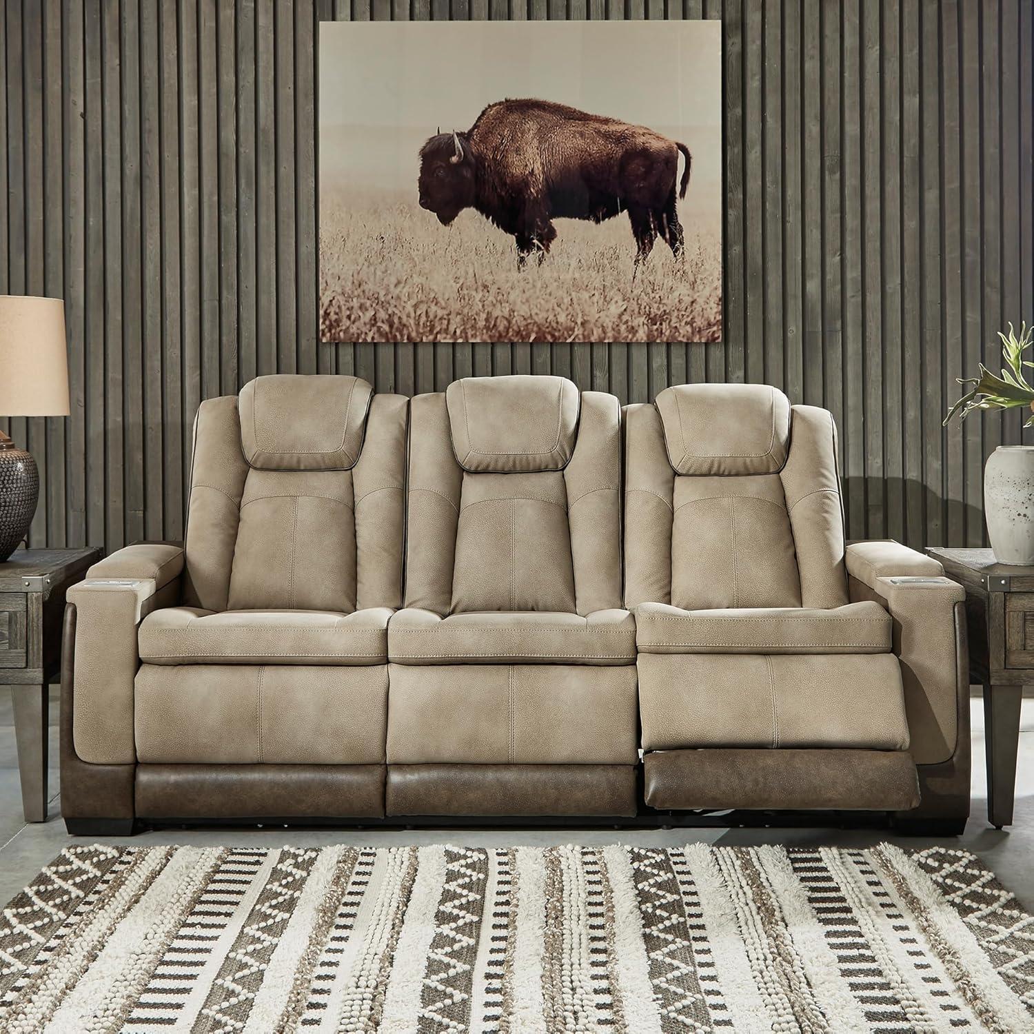 imageSignature Design by Ashley NextGen DuraPella Contemporary Faux Leather Modular Wall Hugger 3Piece Power Reclining Sectional Loveseat with Console Adjustable Headrest and USB Ports GrayBeige
